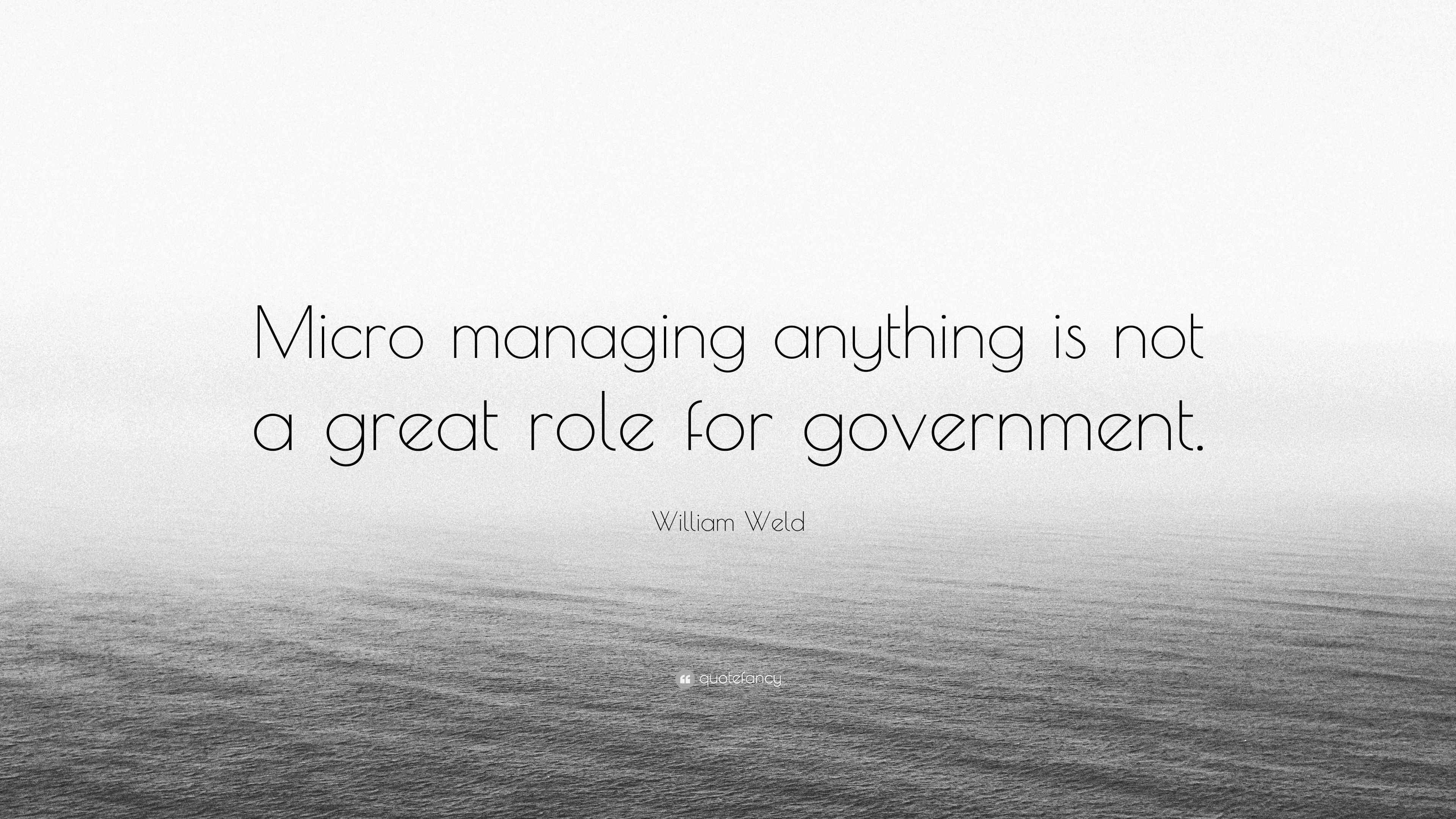 William Weld Quote: “Micro managing anything is not a great role for ...