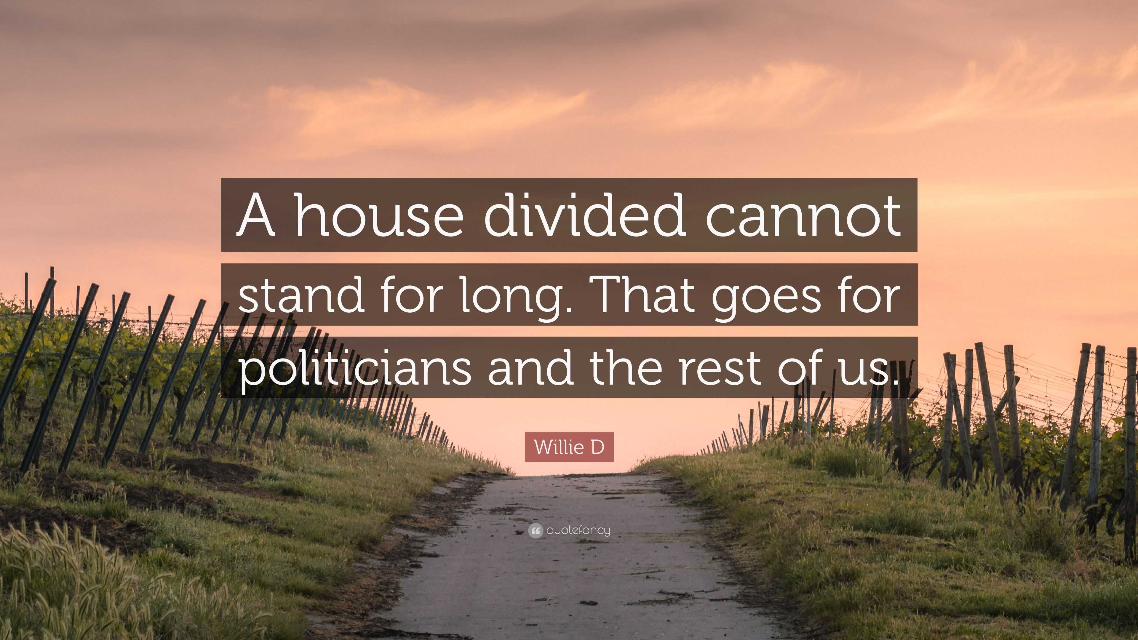 Willie D Quote “A house divided cannot stand for long. That goes for