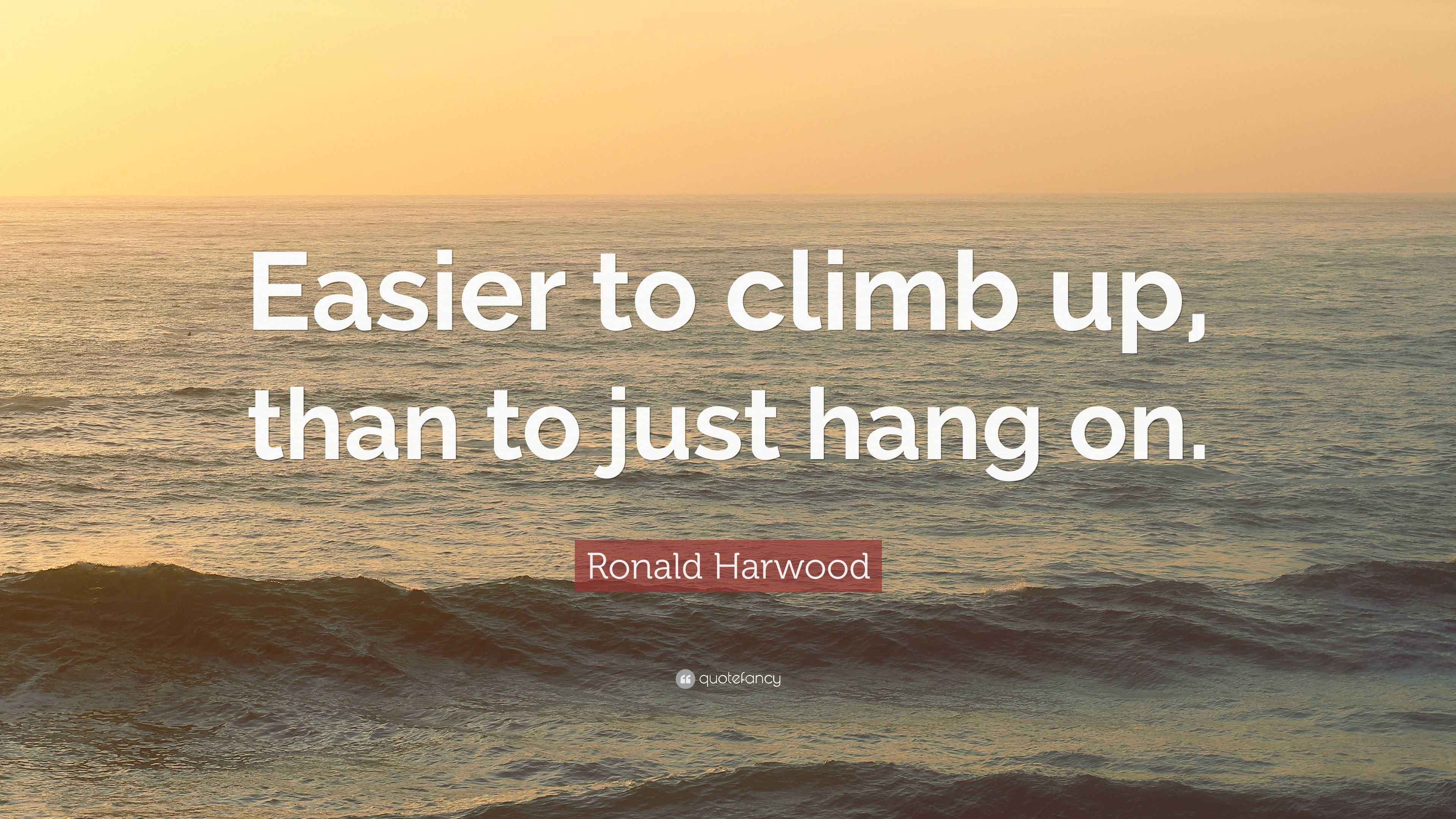 Ronald Harwood Quote “Easier to climb up, than to just hang on.”
