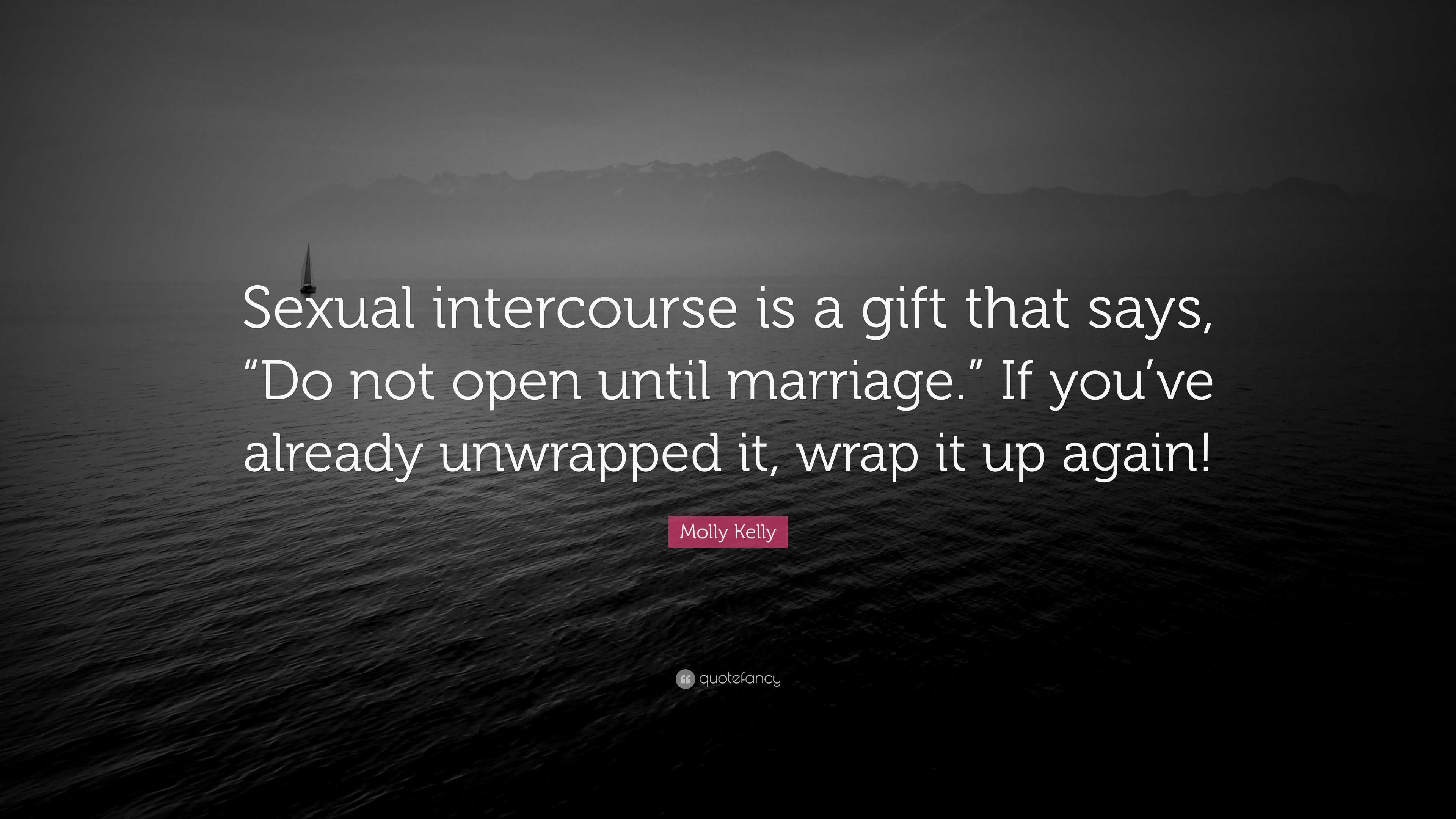 Molly Kelly Quote: “Sexual intercourse is a gift that says, “Do not open  until marriage.” If