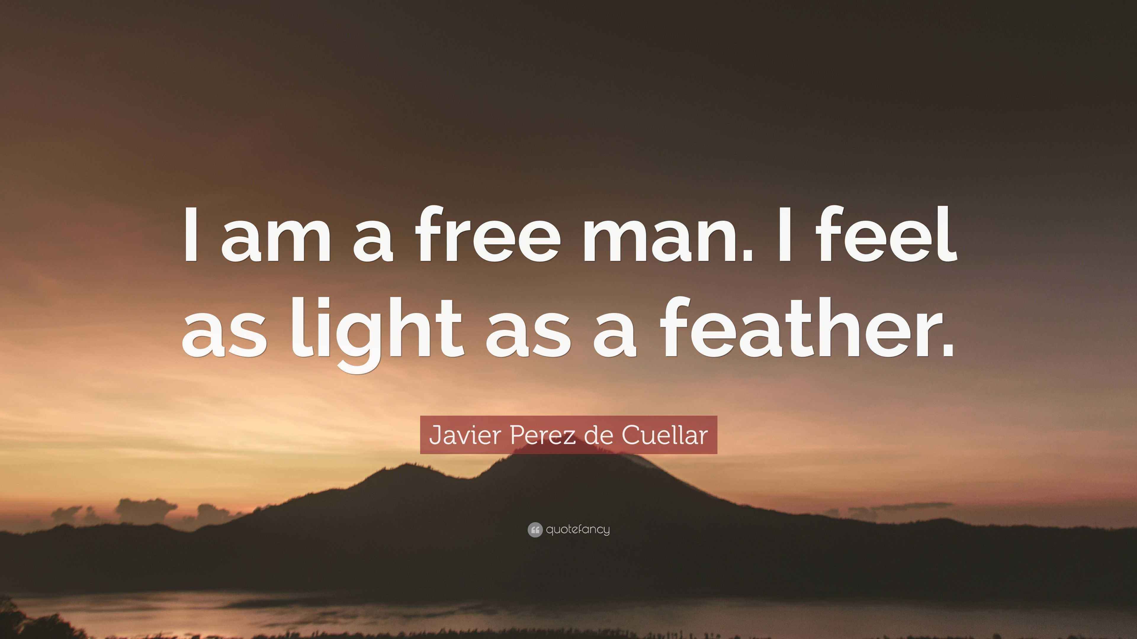 Javier Perez De Cuellar Quote: “I Am A Free Man. I Feel As Light As A