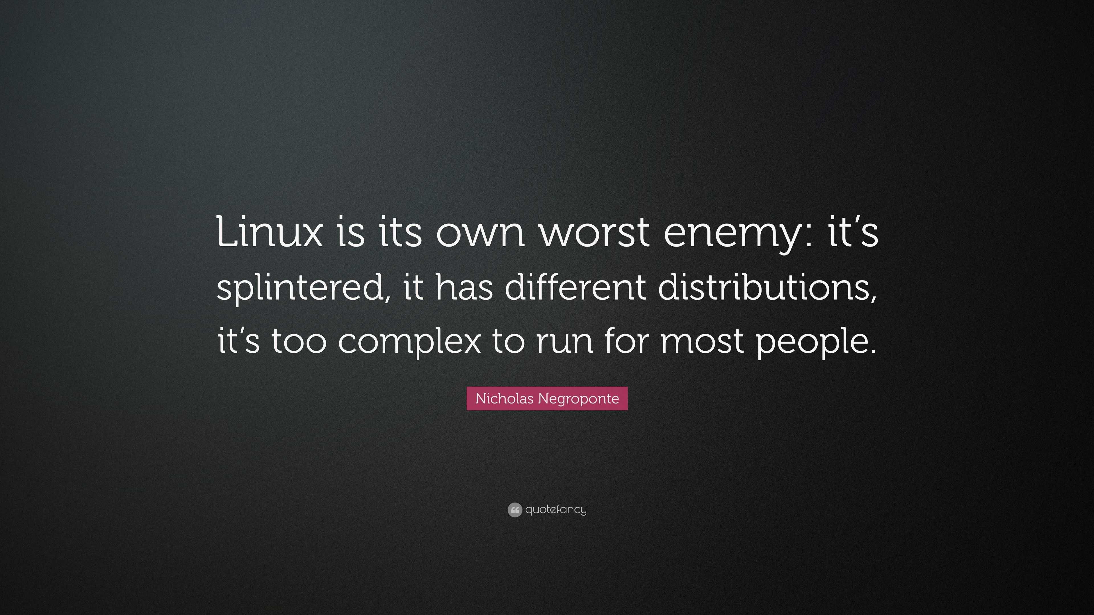 Nicholas Negroponte Quote: “Linux is its own worst enemy: it’s ...