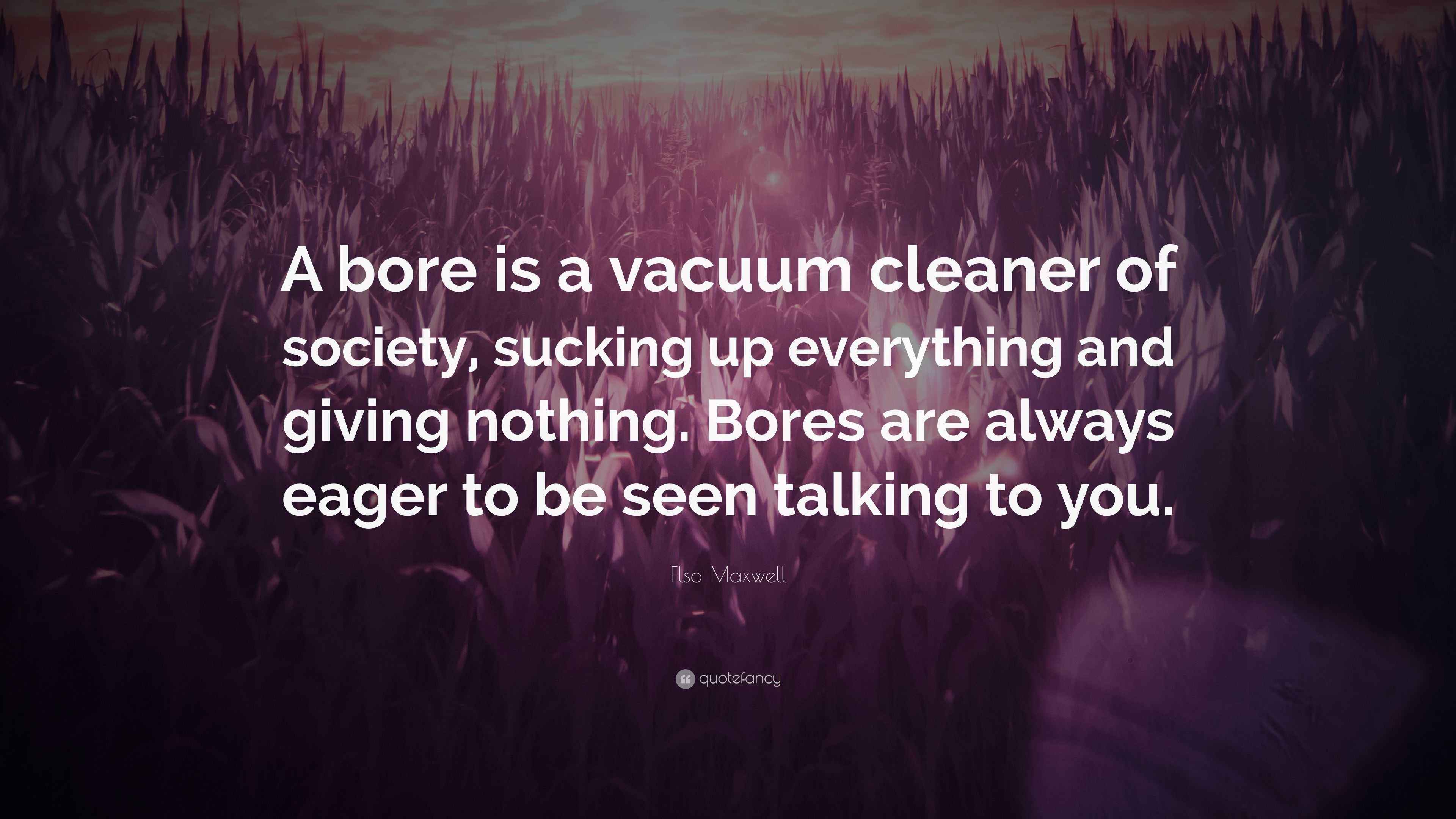 Elsa Maxwell Quote “A bore is a vacuum cleaner of society, sucking up