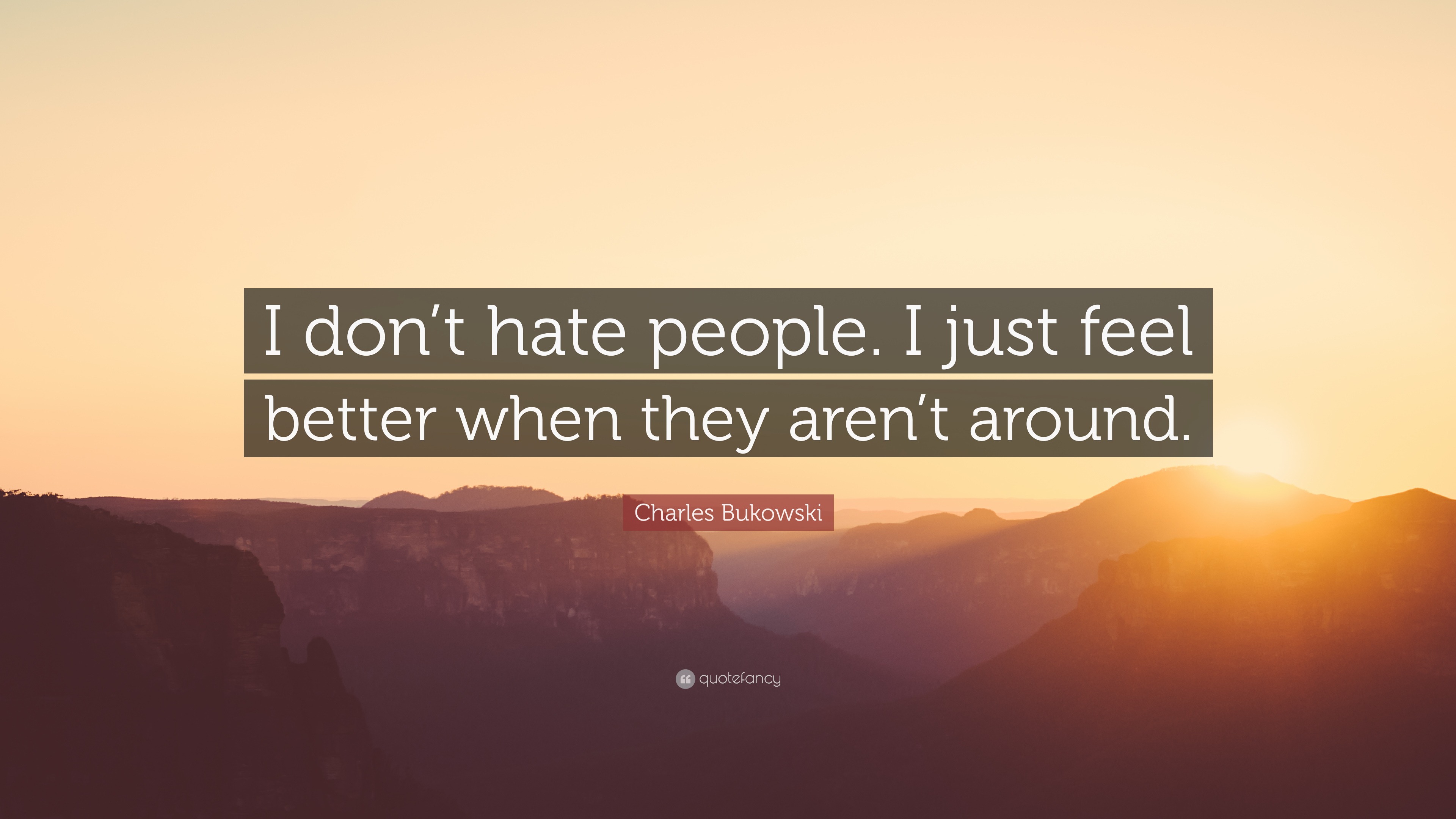 Charles Bukowski Quote: “I don't hate people. I just feel better when they  aren't