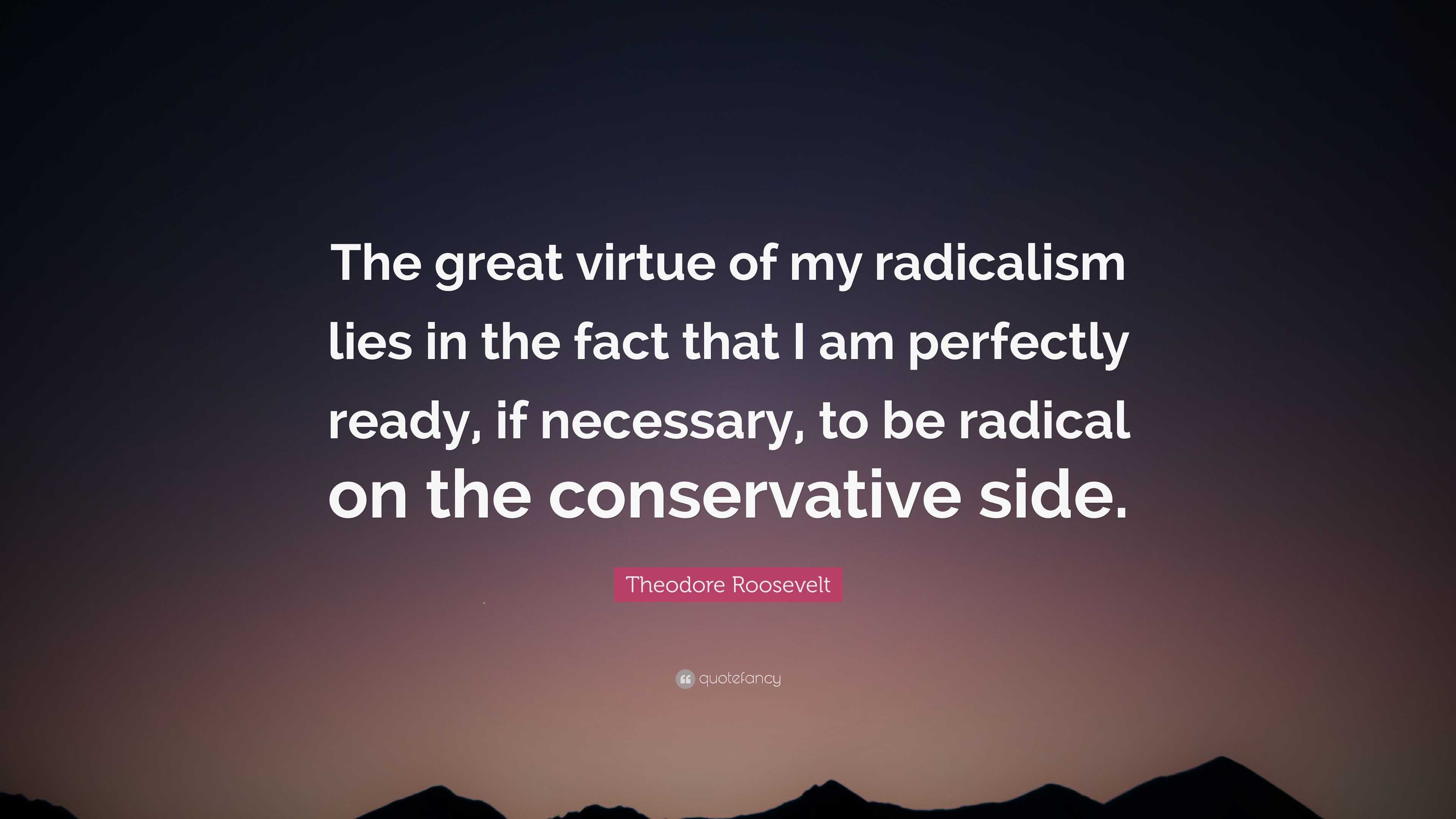 Theodore Roosevelt Quote: “The great virtue of my radicalism lies in ...