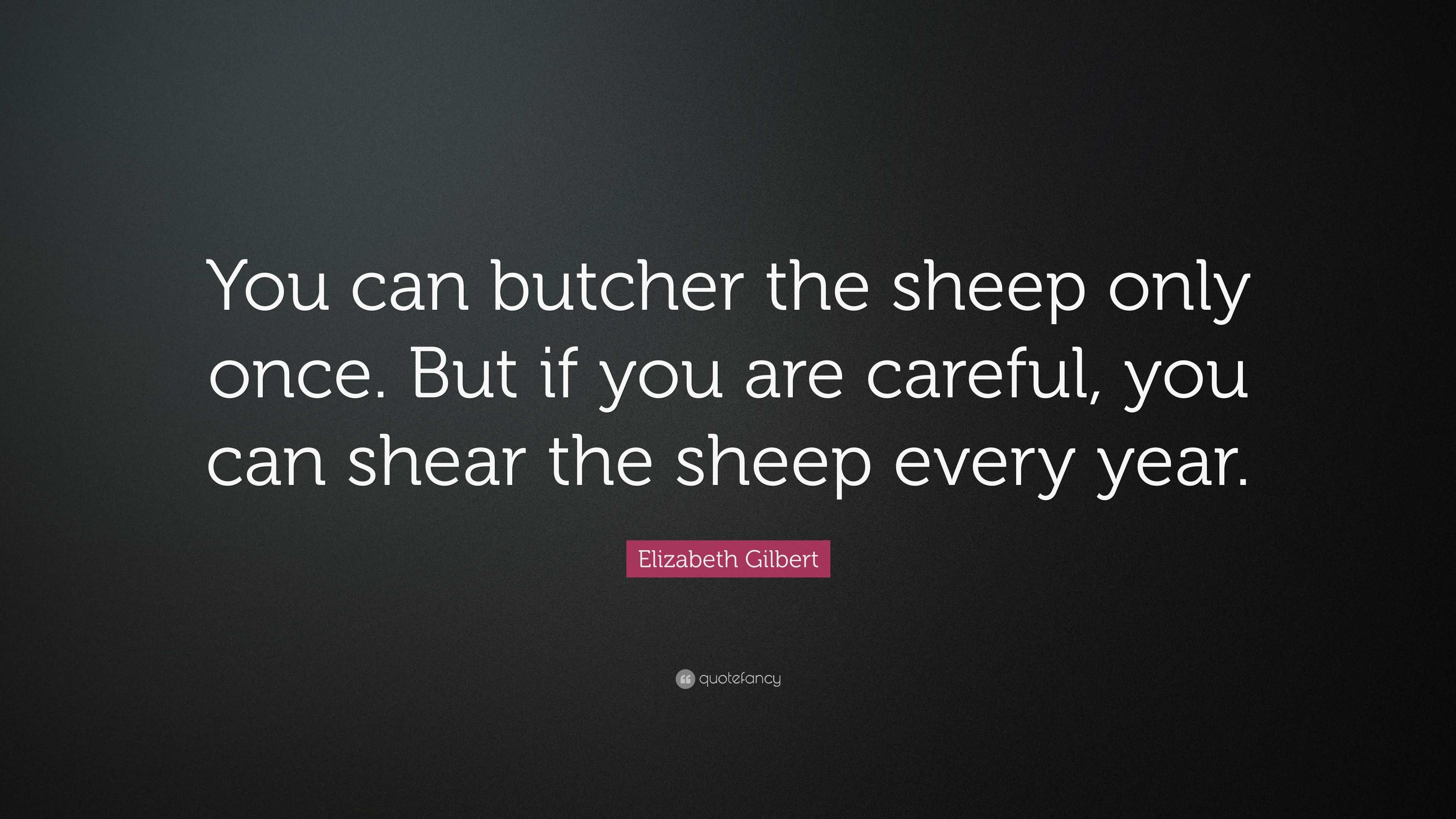 Elizabeth Gilbert Quote: “You can butcher the sheep only once. But if ...