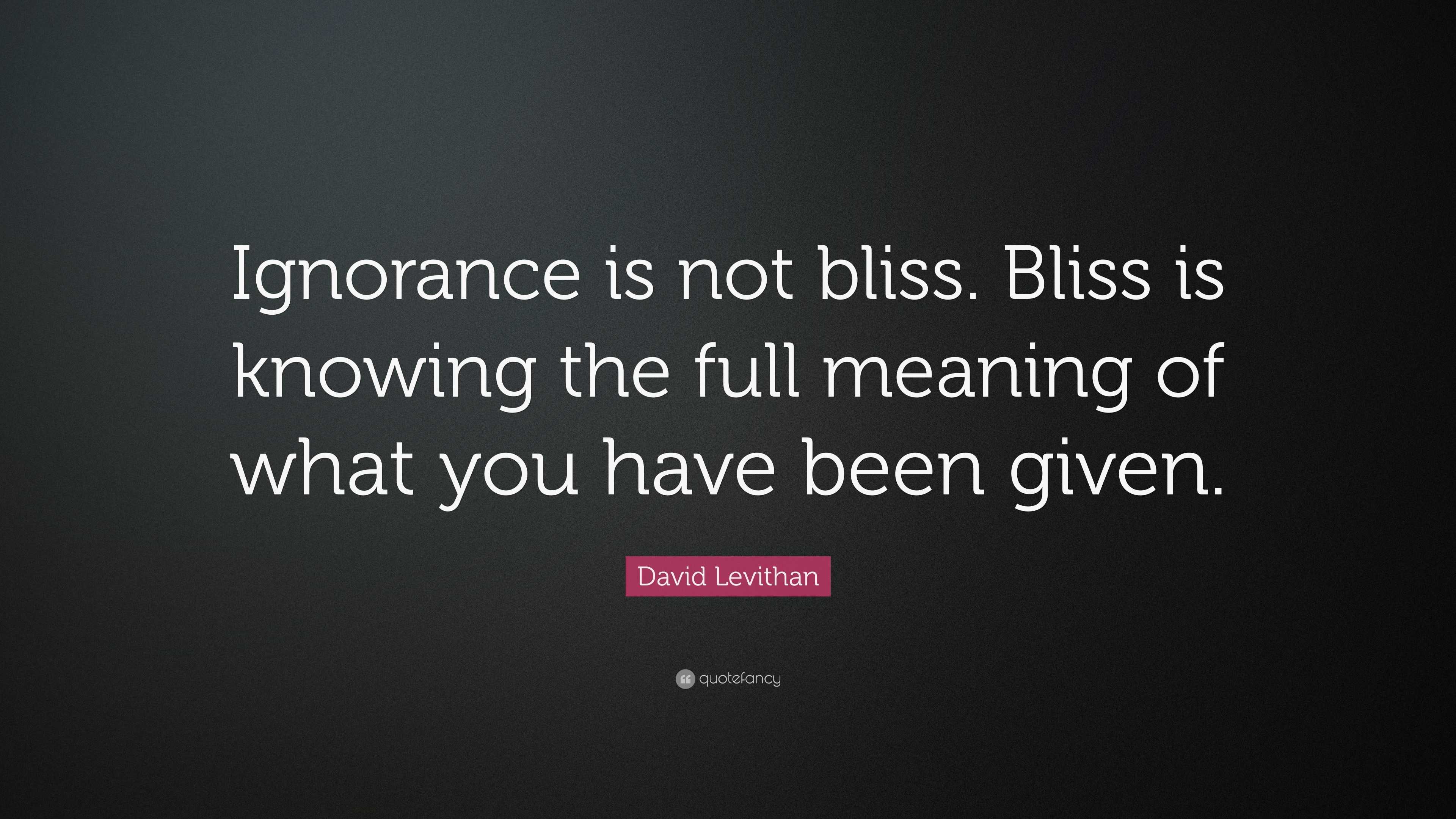 David Levithan Quote Ignorance Is Not Bliss Bliss Is Knowing The 