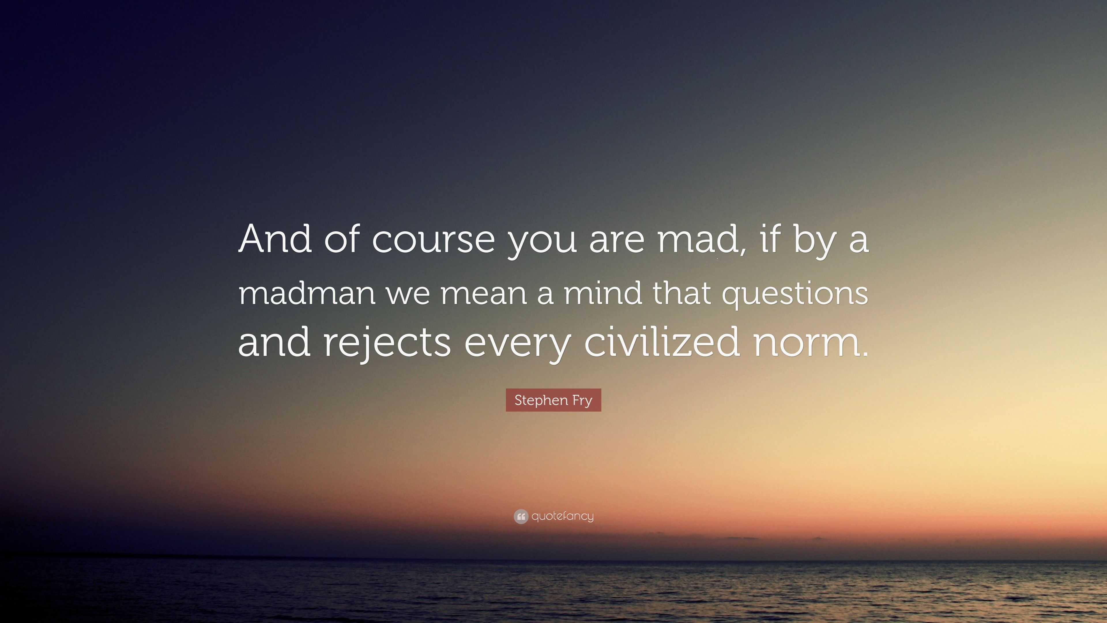 Stephen Fry Quote: “And of course you are mad, if by a madman we