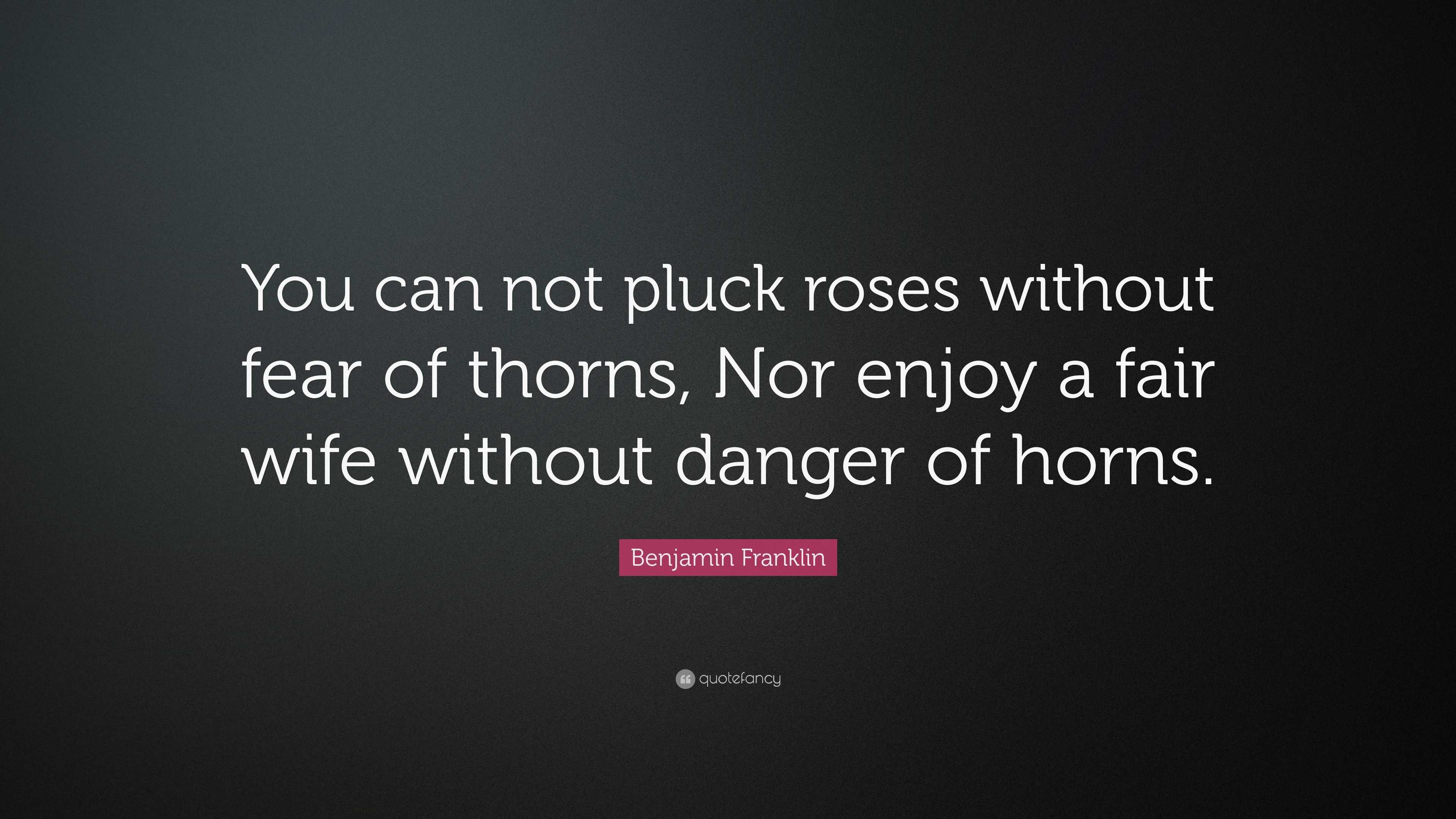 Benjamin Franklin Quote: “You can not pluck roses without fear of ...