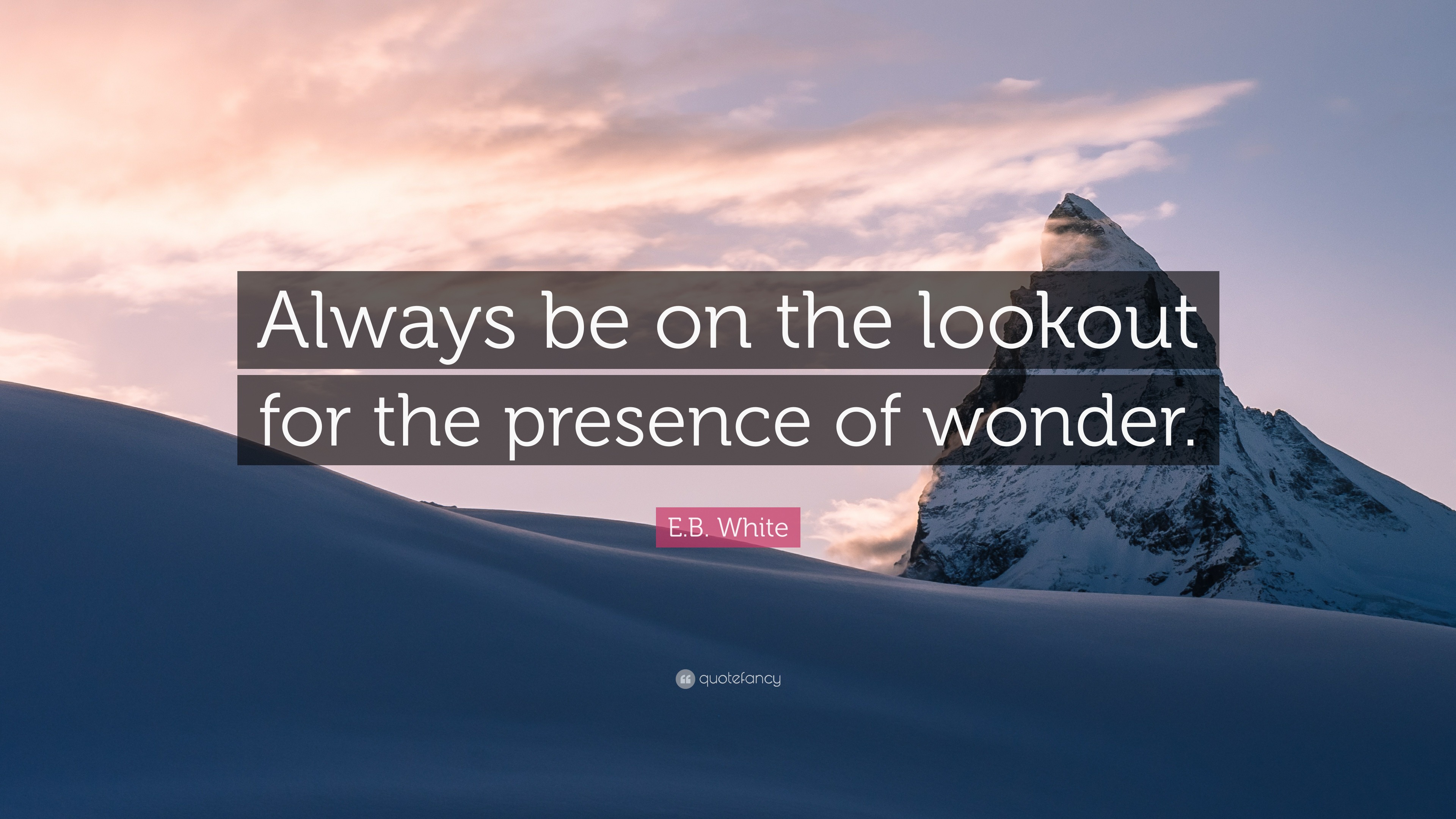 E.B. White Quote: “Always Be On The Lookout For The Presence Of Wonder.”