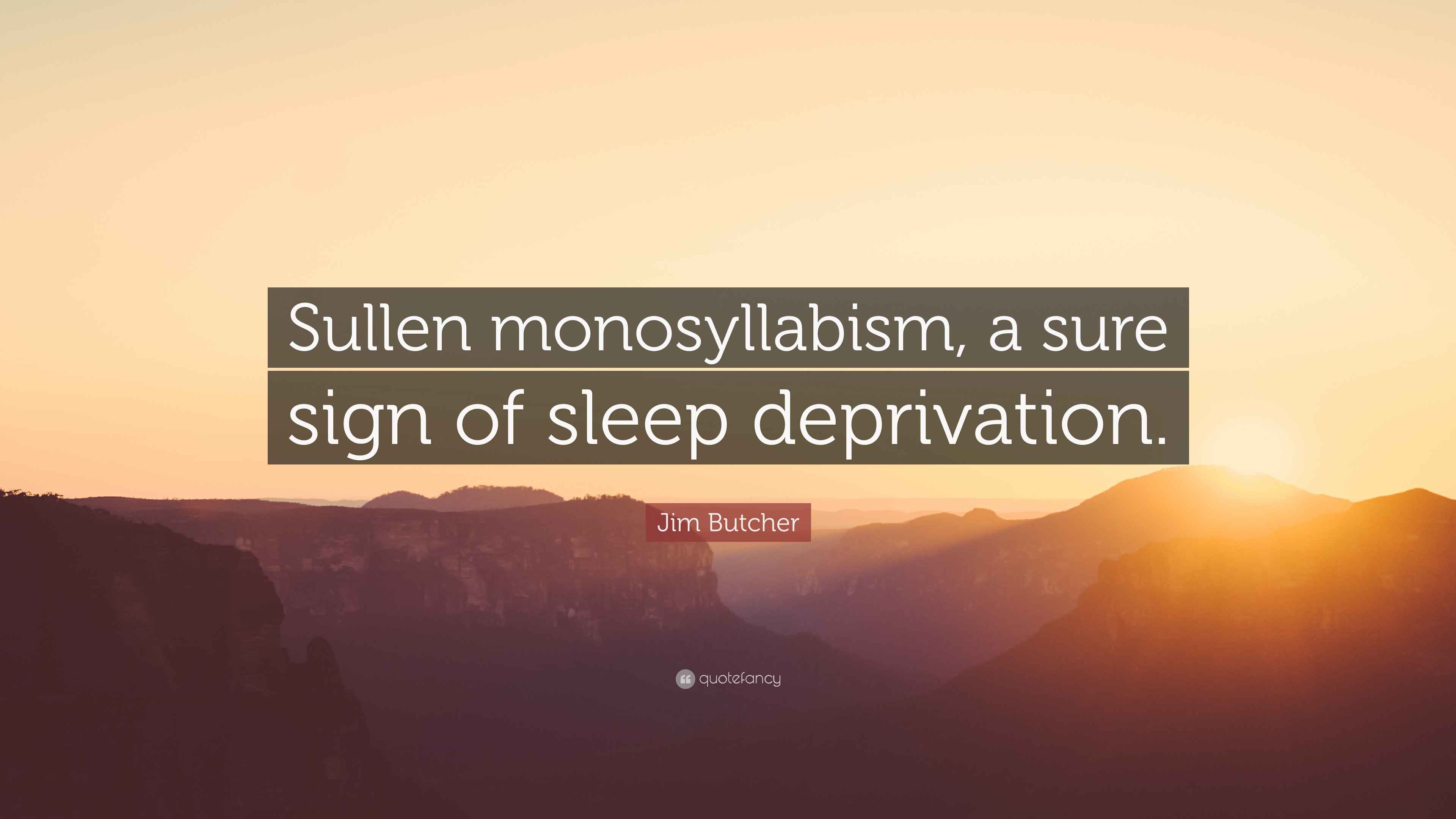 Jim Butcher Quote “Sullen monosyllabism, a sure sign of sleep