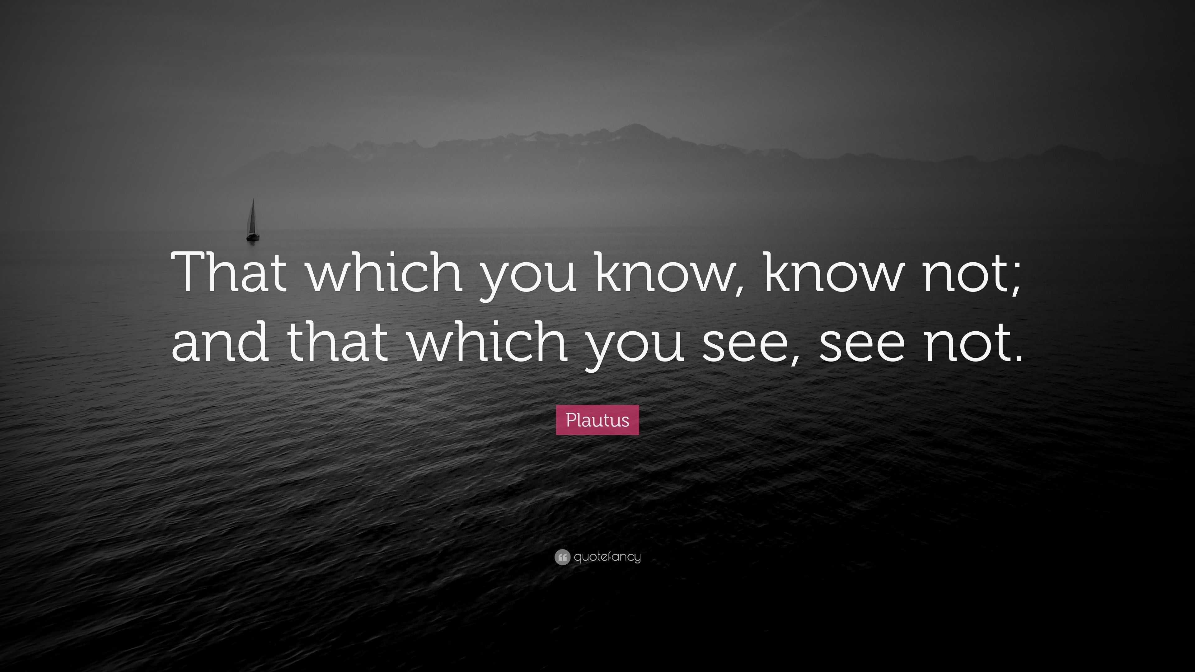 Plautus Quote: “That which you know, know not; and that which you see ...