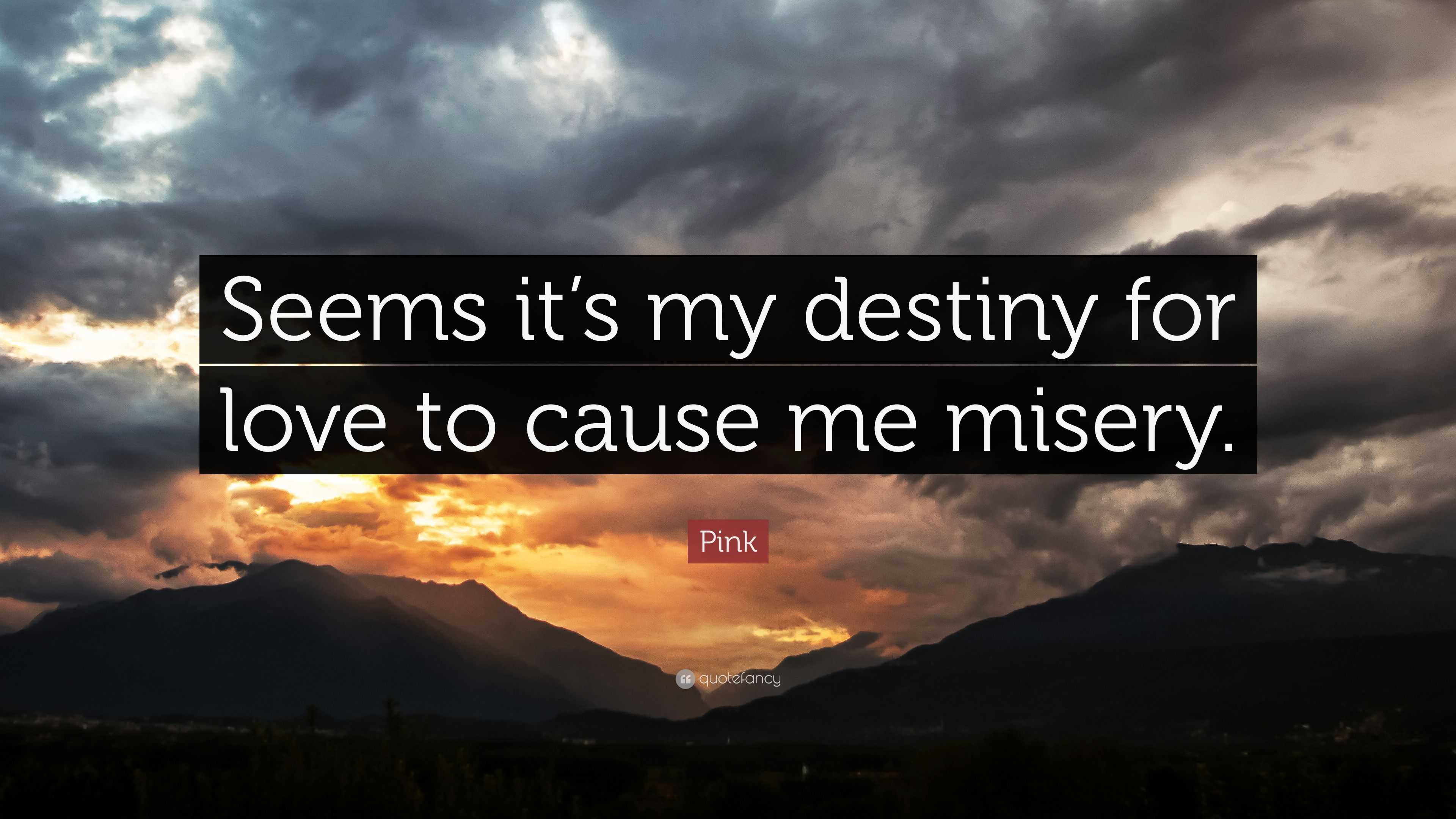 Pink Quote “Seems it s my destiny for love to cause me misery ”