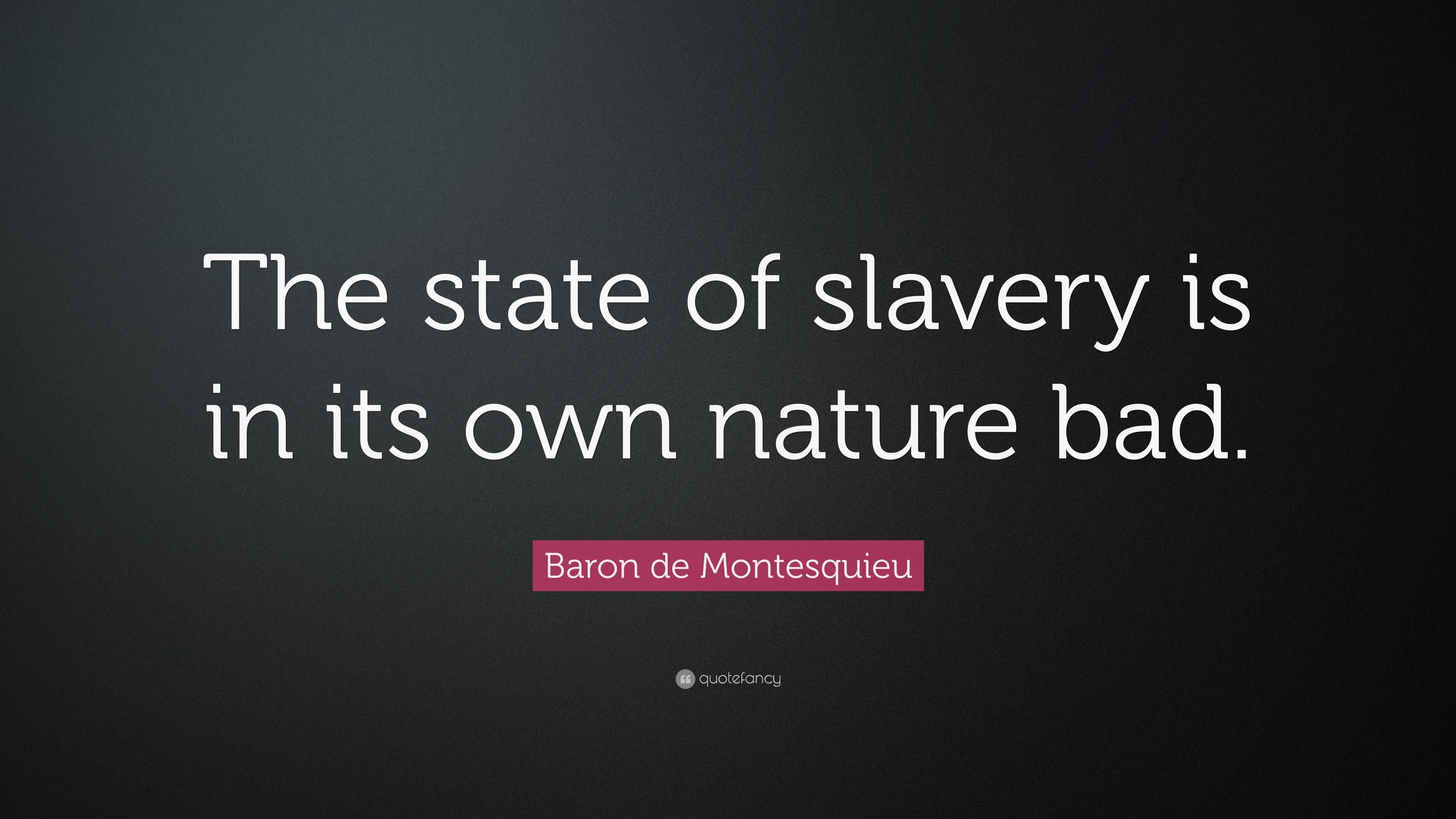 Baron de Montesquieu Quote: state slavery is in its own nature bad.”