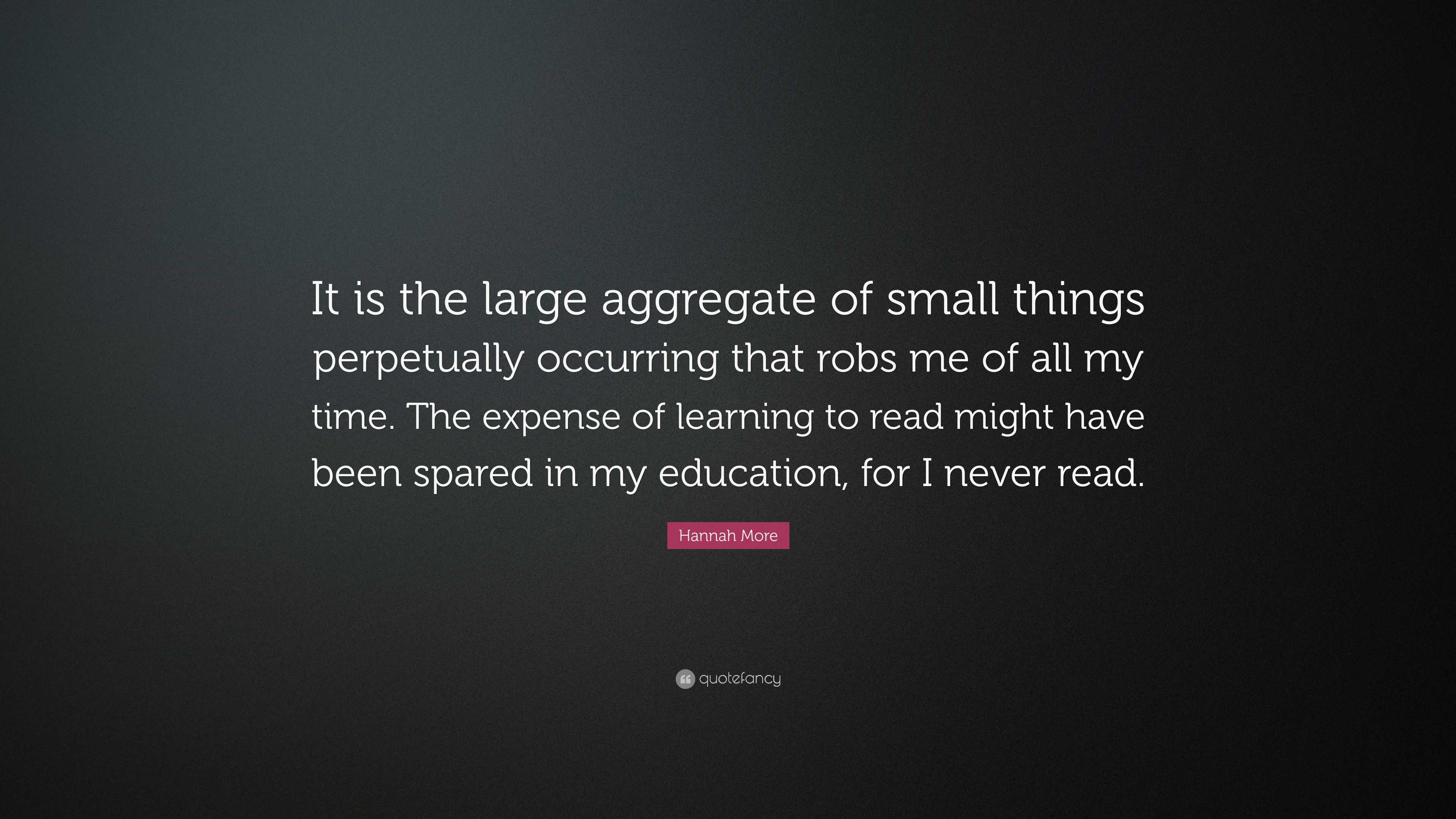 Hannah More Quote: “It is the large aggregate of small things ...