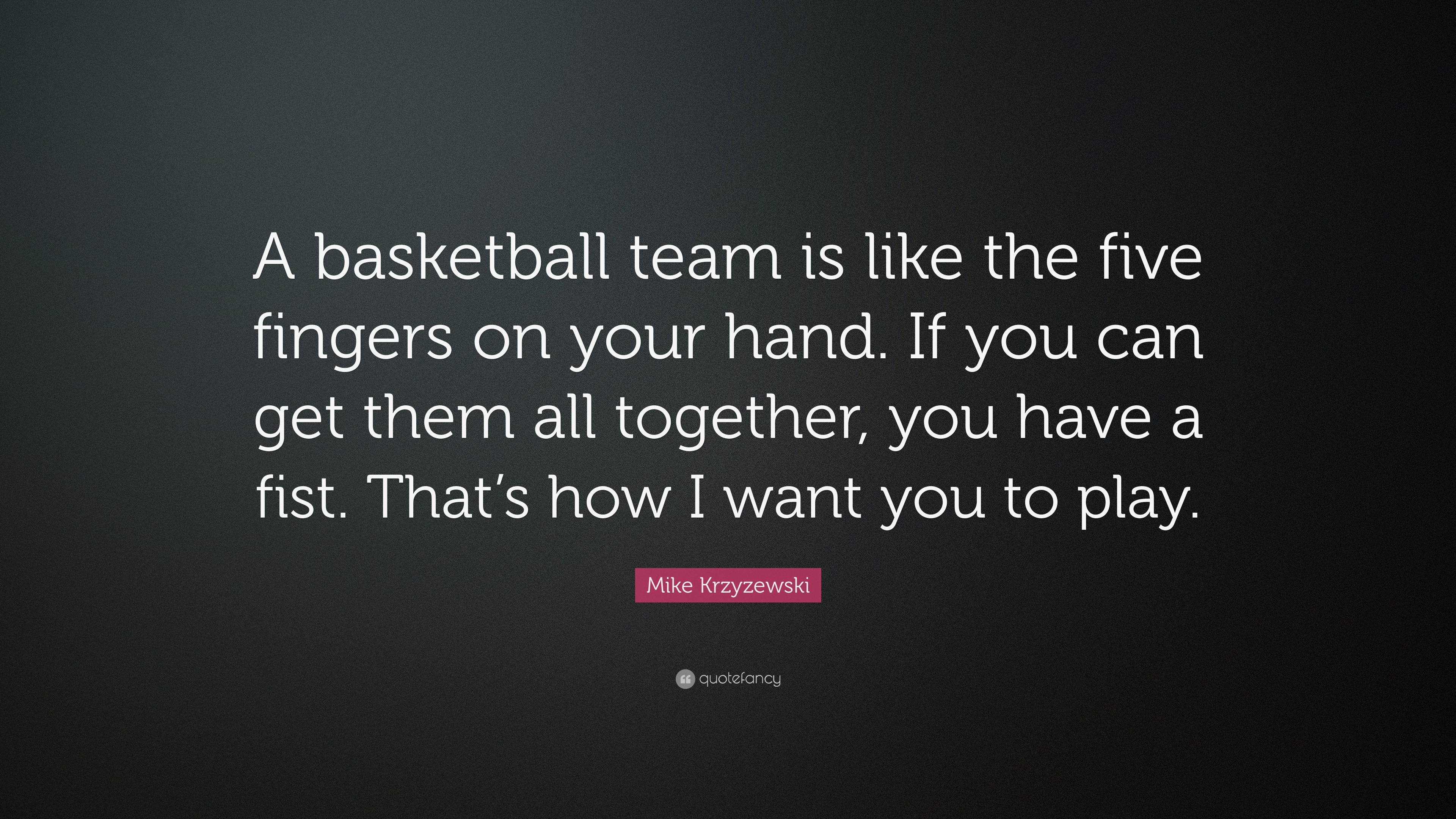 Mike Krzyzewski Quote “A basketball team is like the five fingers on