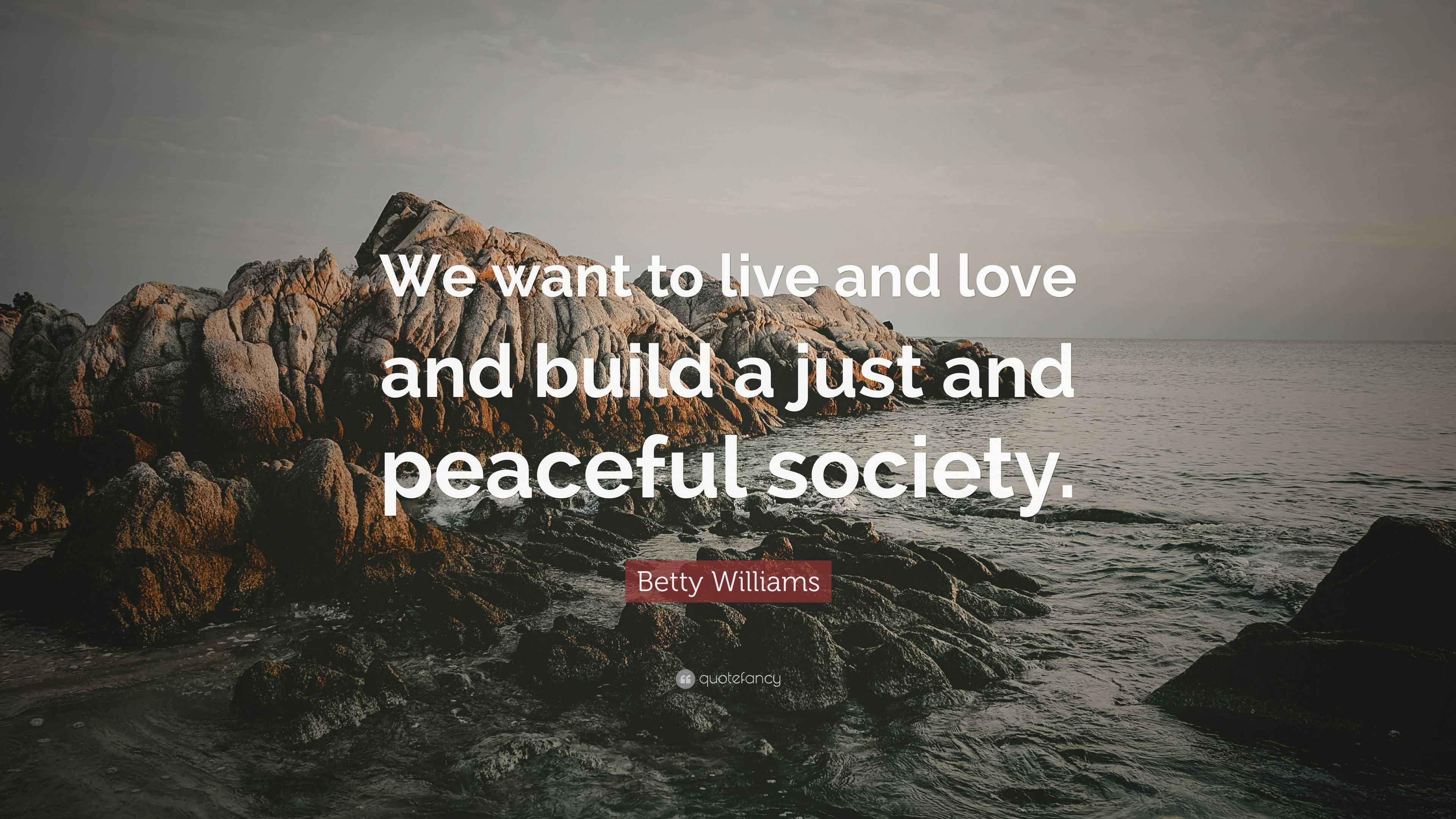 Betty Williams Quote: “We want to live and love and build a just and ...