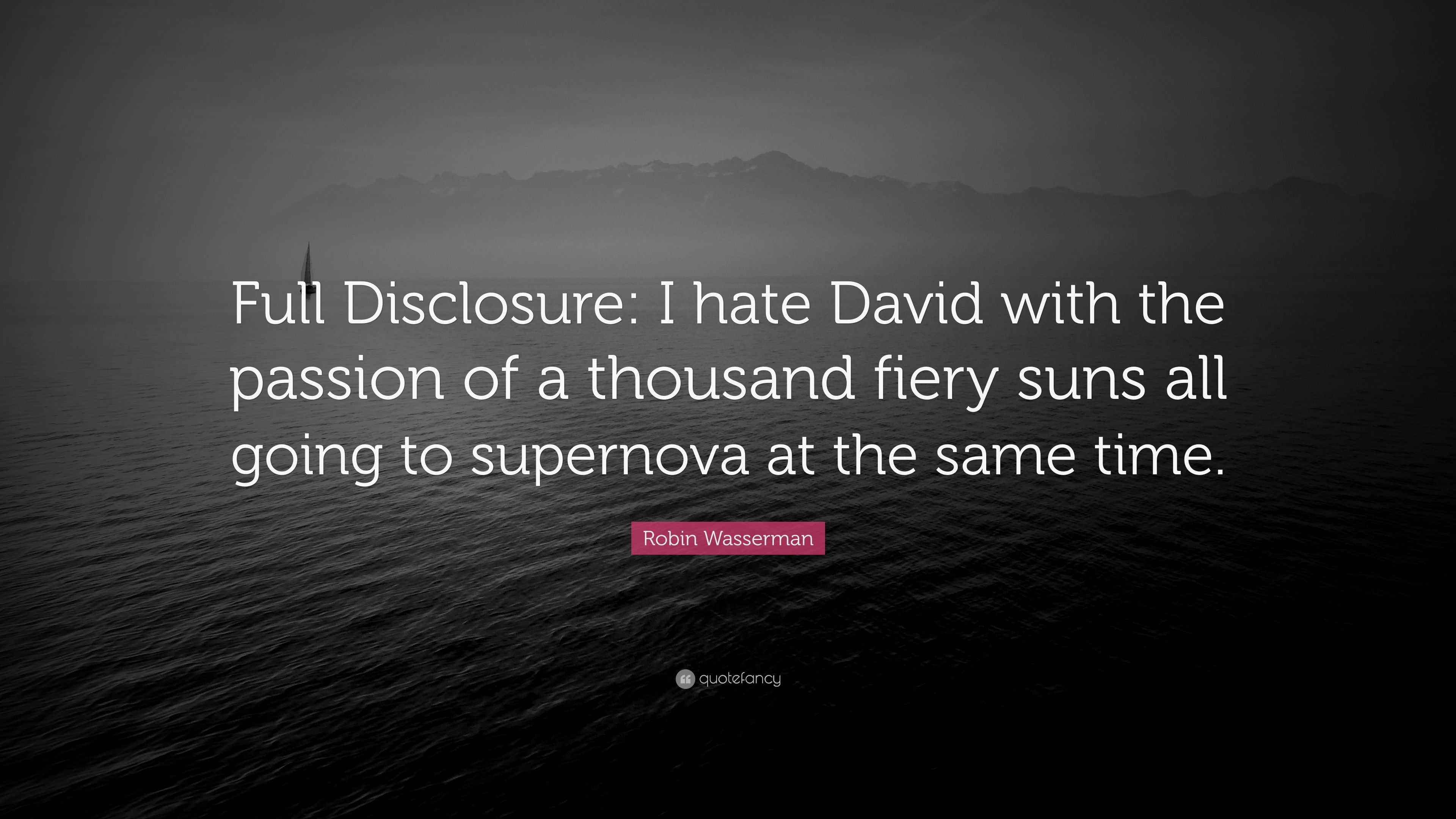 Robin Wasserman Quote “Full Disclosure I hate David with the passion