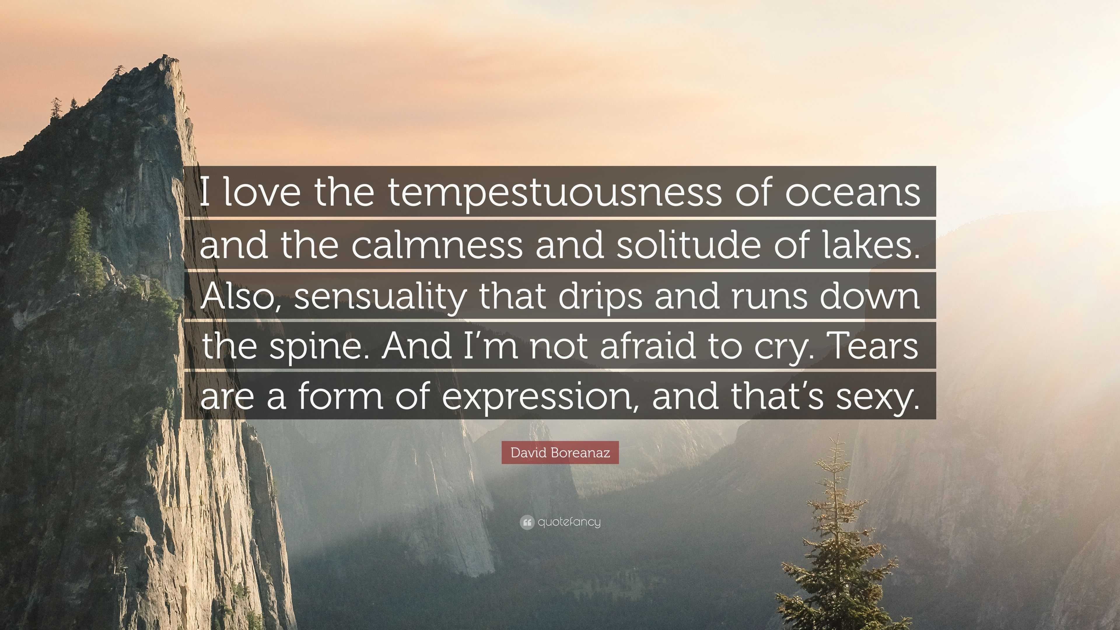 David Boreanaz Quote: “I love the tempestuousness of oceans and the  calmness and solitude of lakes. Also, sensuality that drips and runs down  t...”