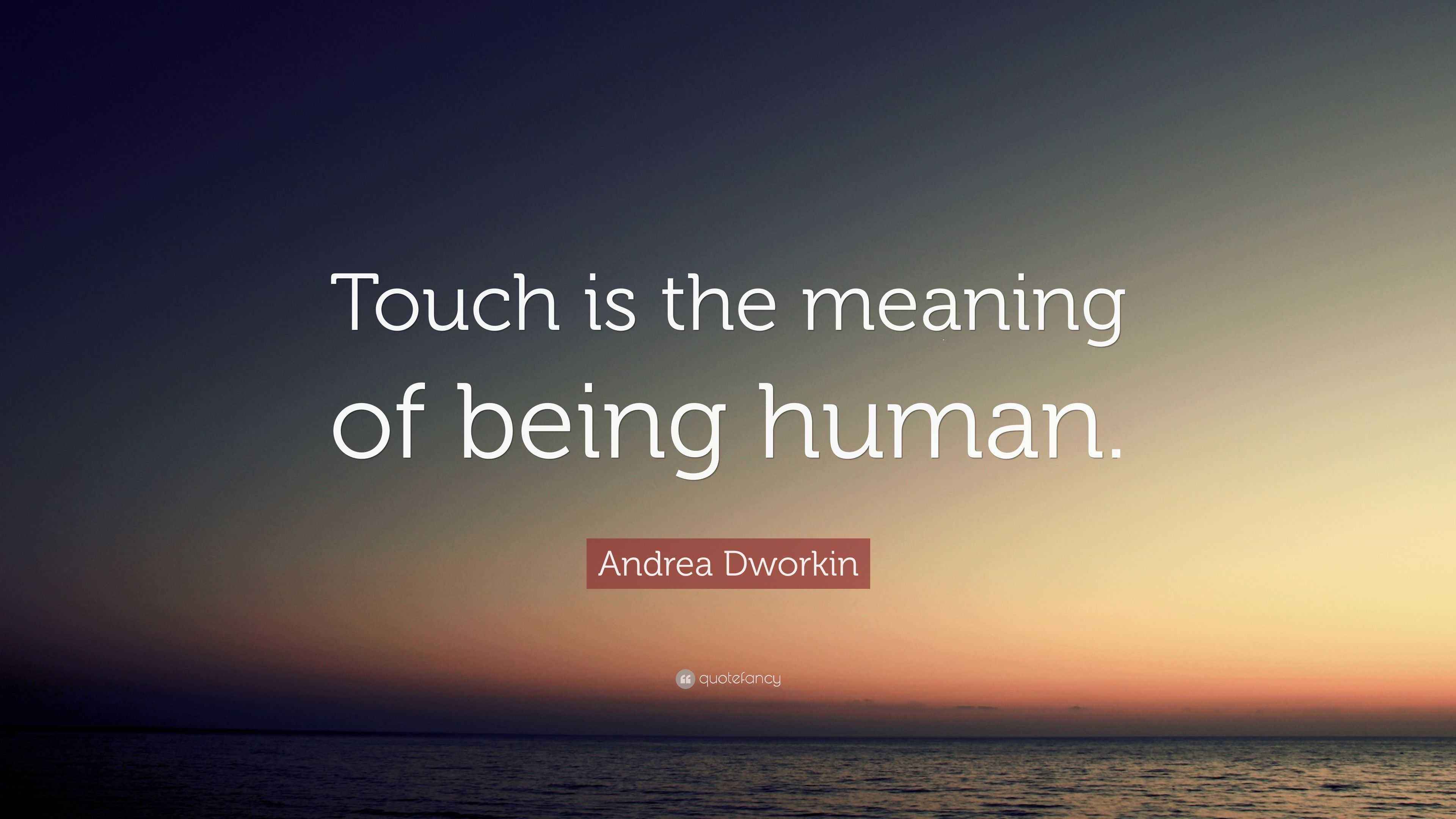Andrea Dworkin Quote “Touch is the meaning of being human.”