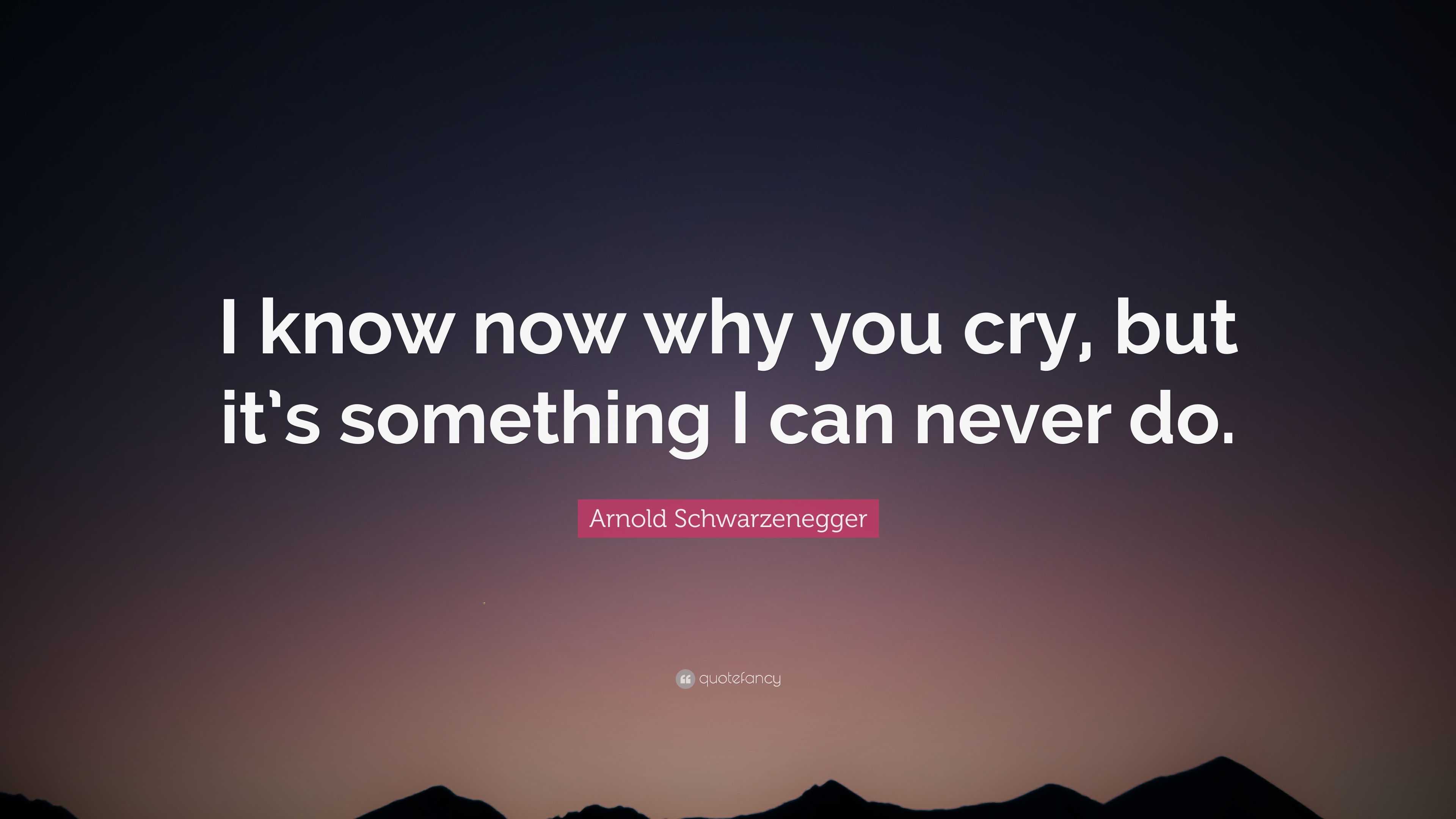 Arnold Schwarzenegger Quote I Know Now Why You Cry But It S Something I Can Never Do