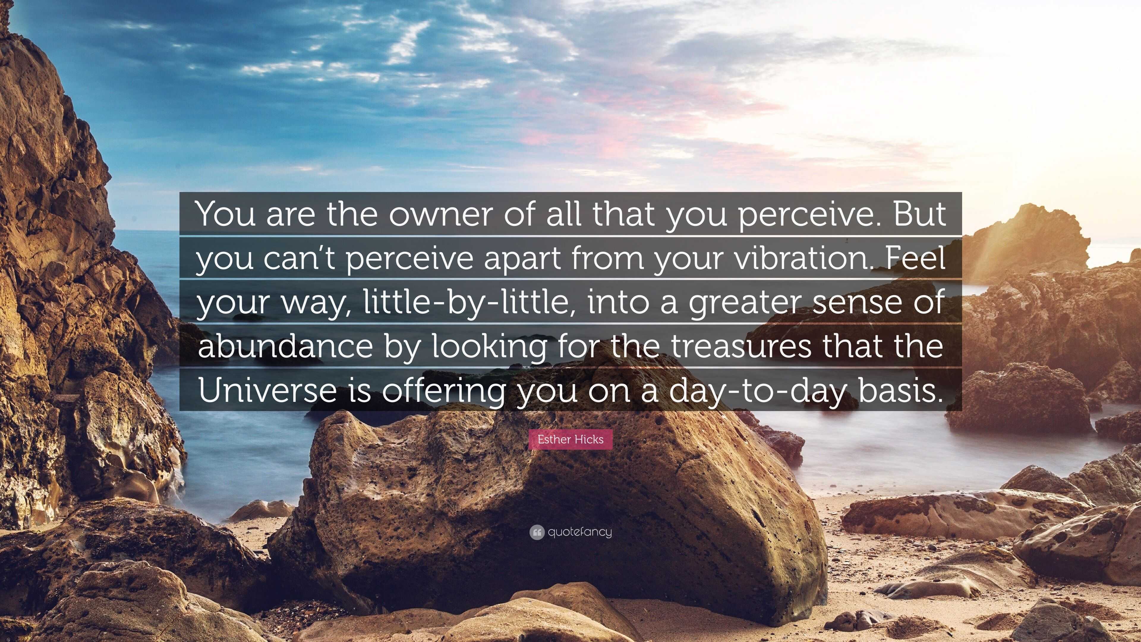 Esther Hicks Quote: “You are the owner of all that you perceive. But you  can't perceive apart from your vibration. Feel your way, little-by-l...”