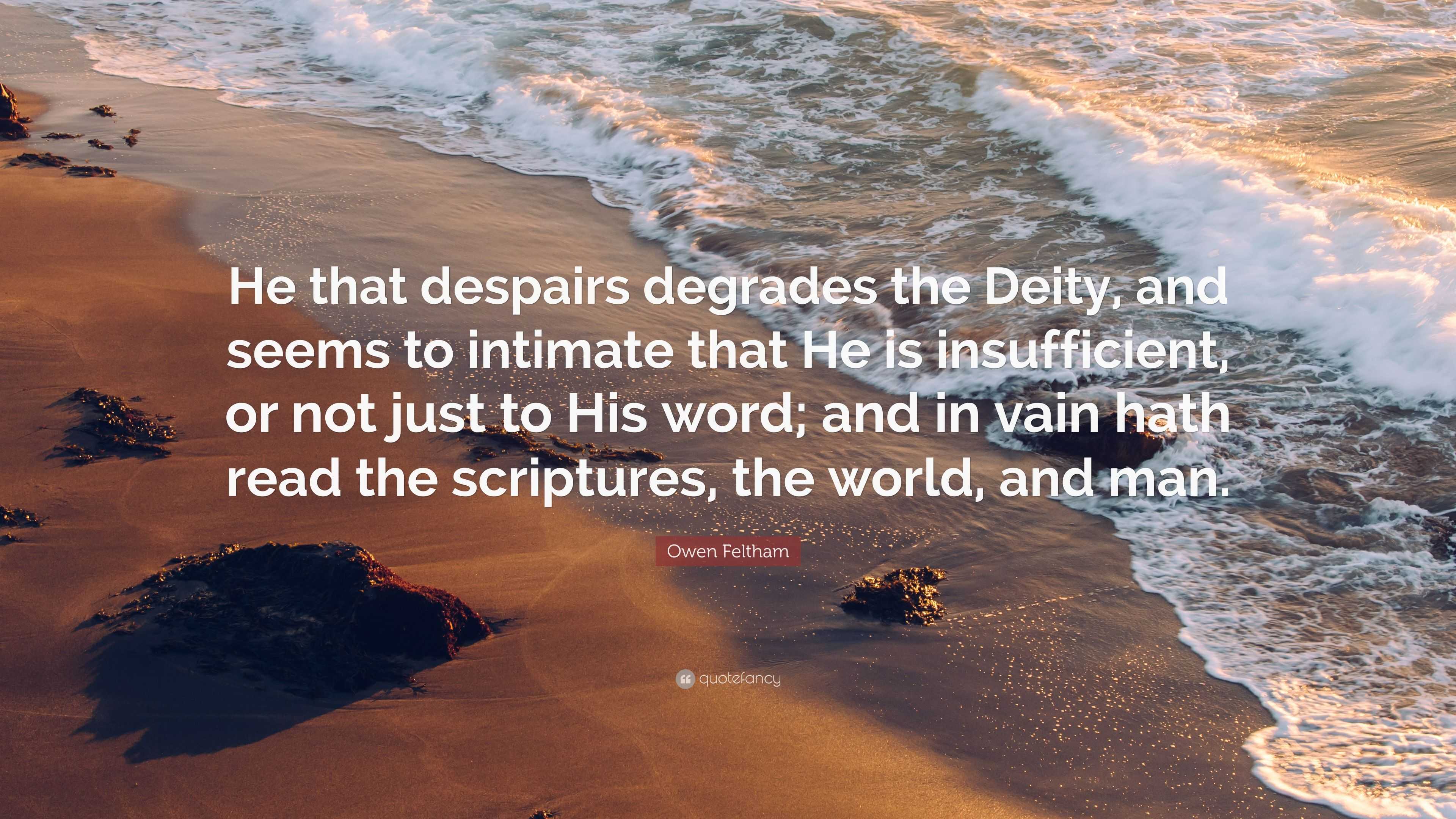 Owen Feltham Quote: “He that despairs degrades the Deity, and seems to ...