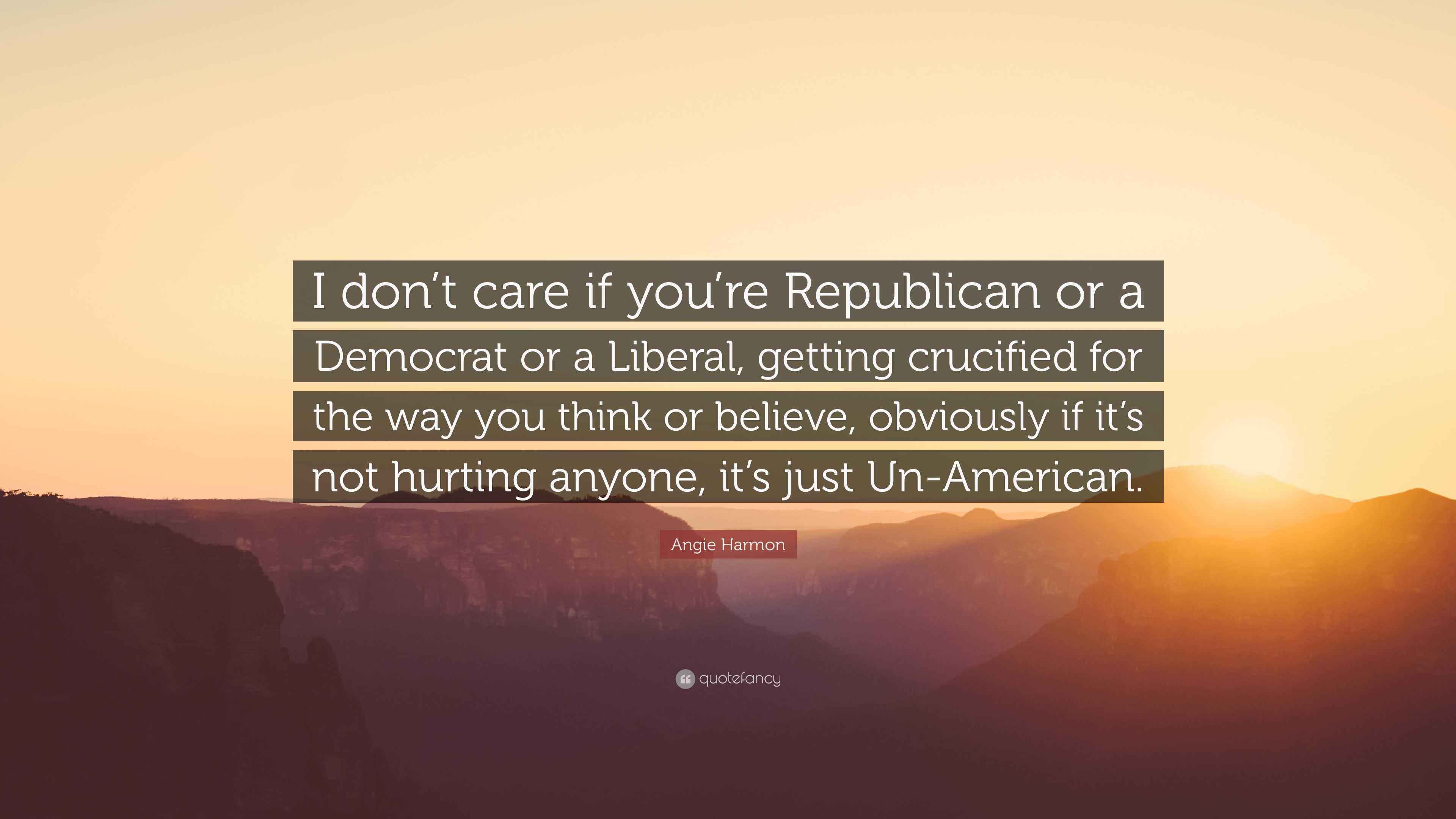 Angie Harmon Quote: “I don’t care if you’re Republican or a Democrat or ...