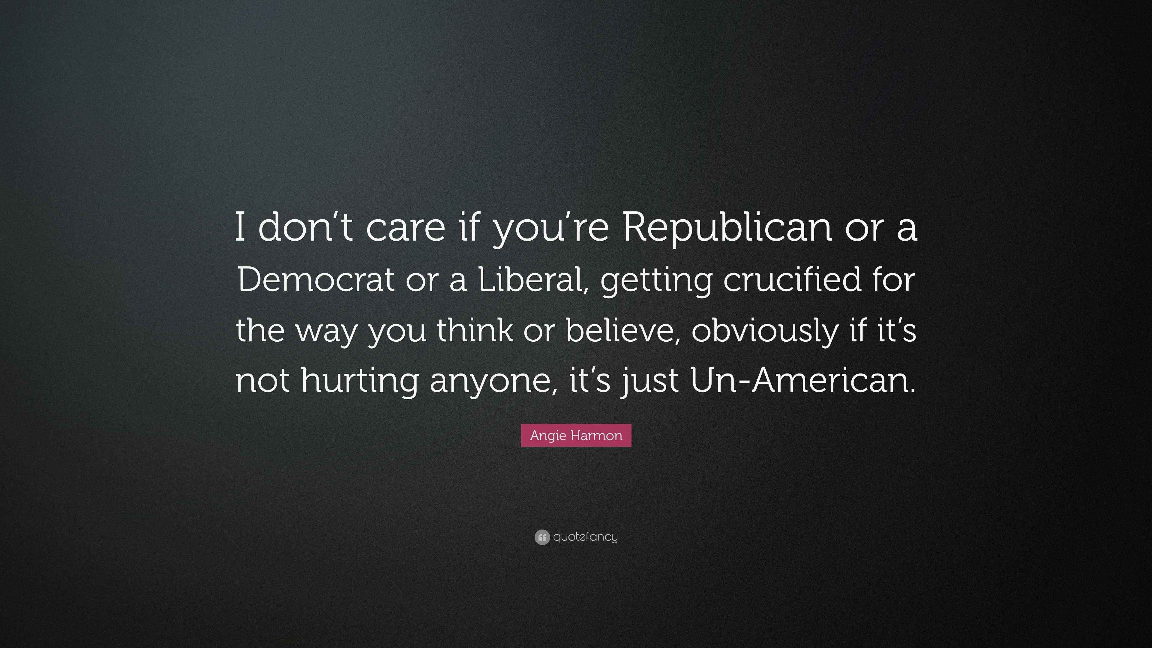 Angie Harmon Quote: “I don’t care if you’re Republican or a Democrat or ...