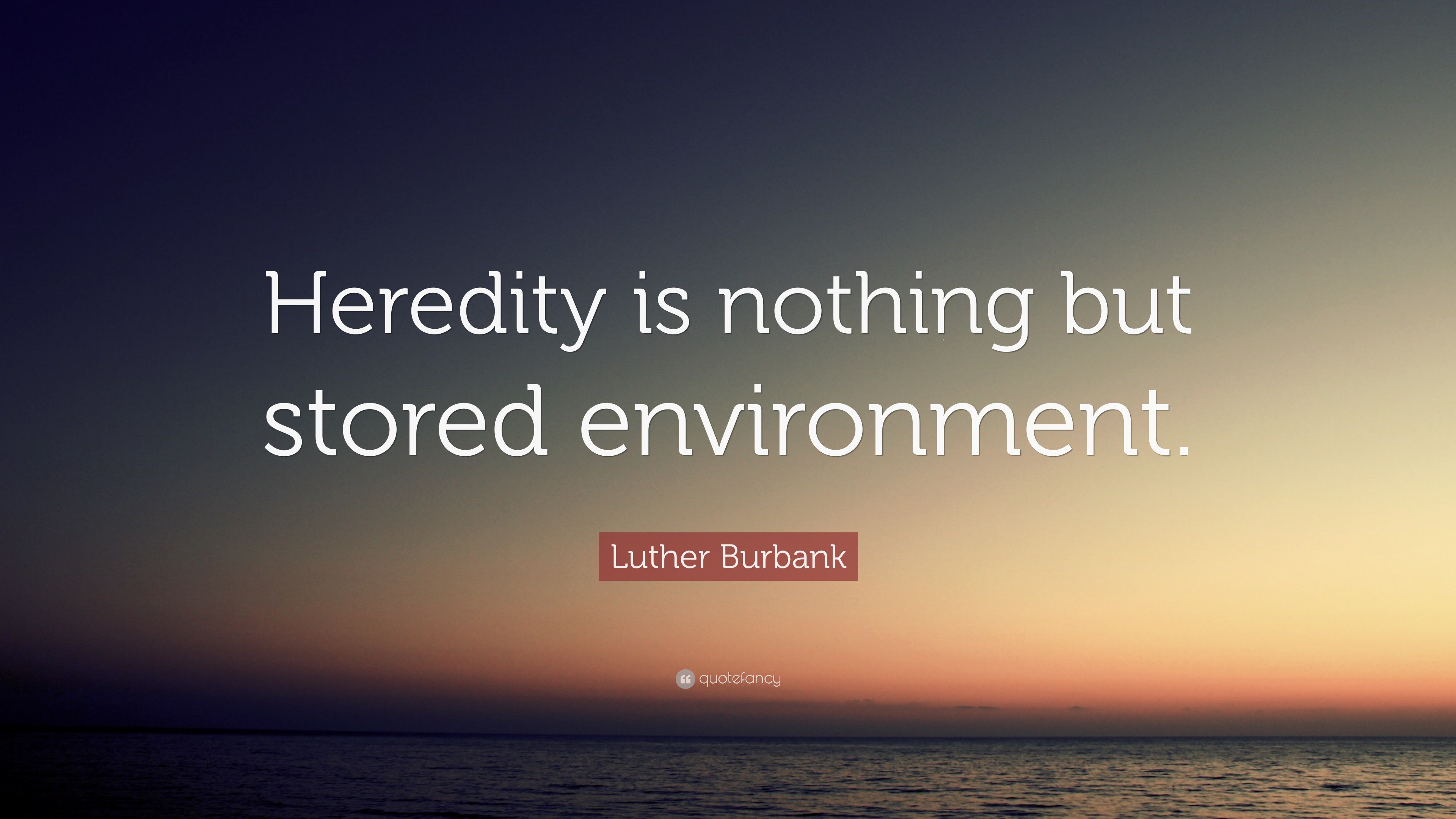 Luther Burbank Quote “Heredity is nothing but stored environment.”