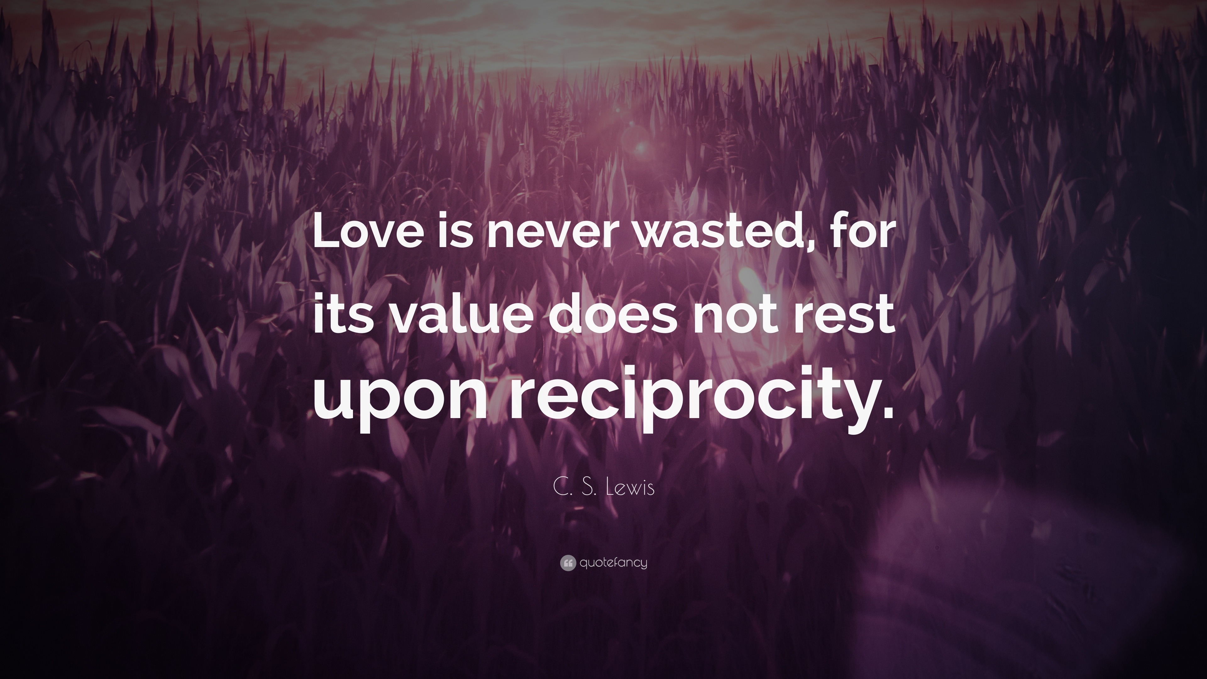 C. S. Lewis Quote: “Love is never wasted, for its value does not rest