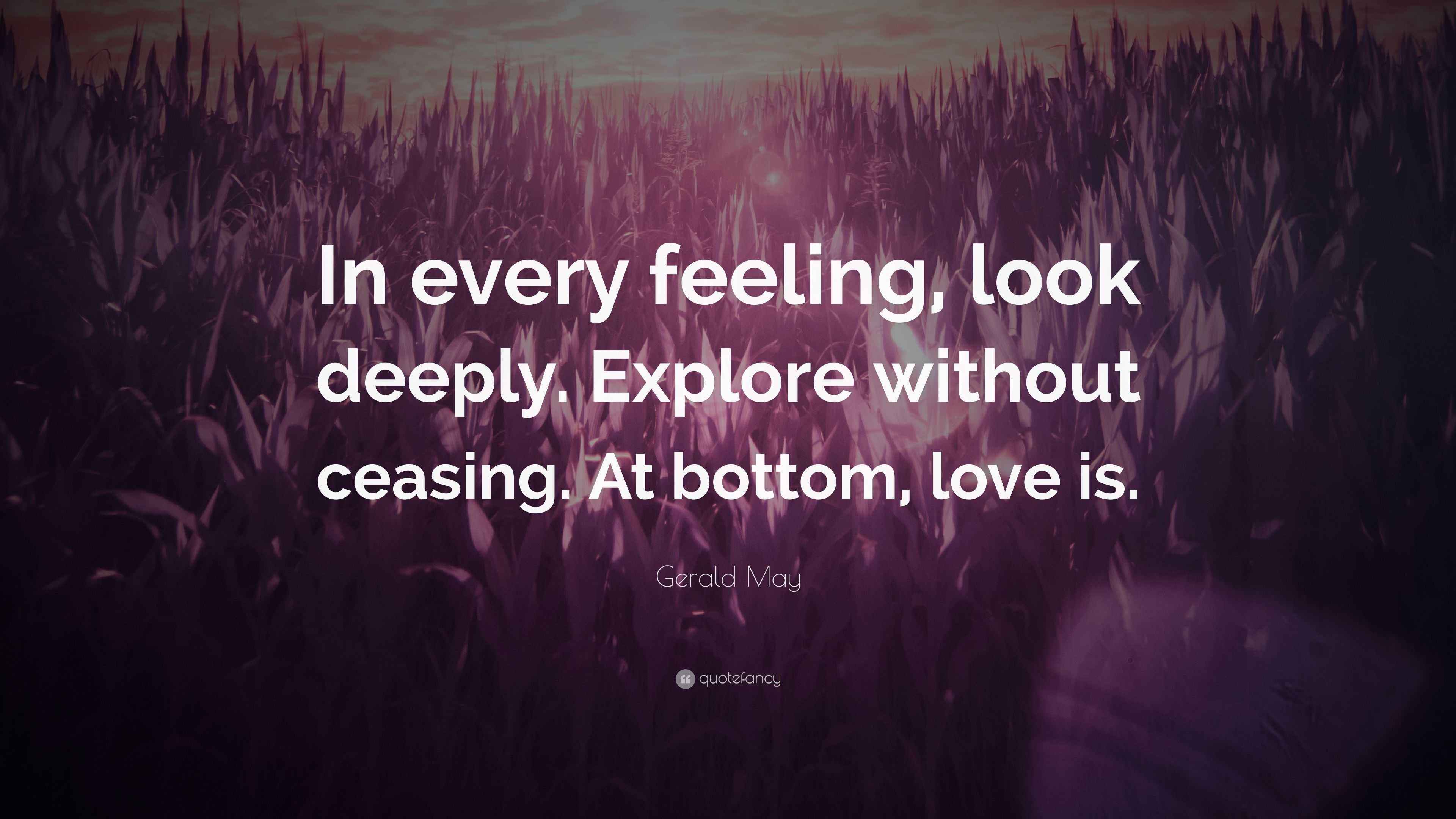 Gerald May Quote “In every feeling, look deeply. Explore without