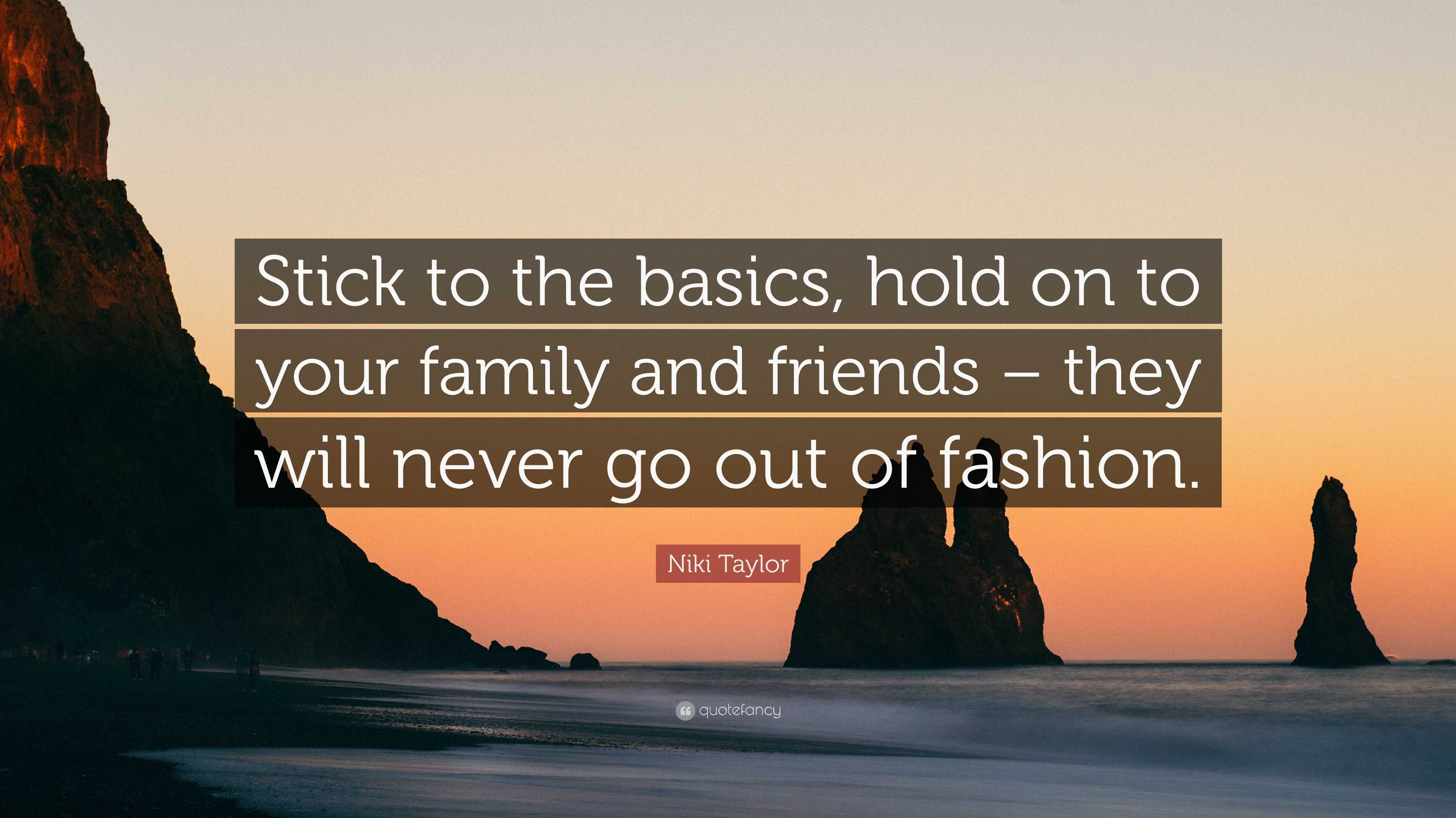 Niki Taylor Quote: “Stick to the basics, hold on to your family and friends  – they will