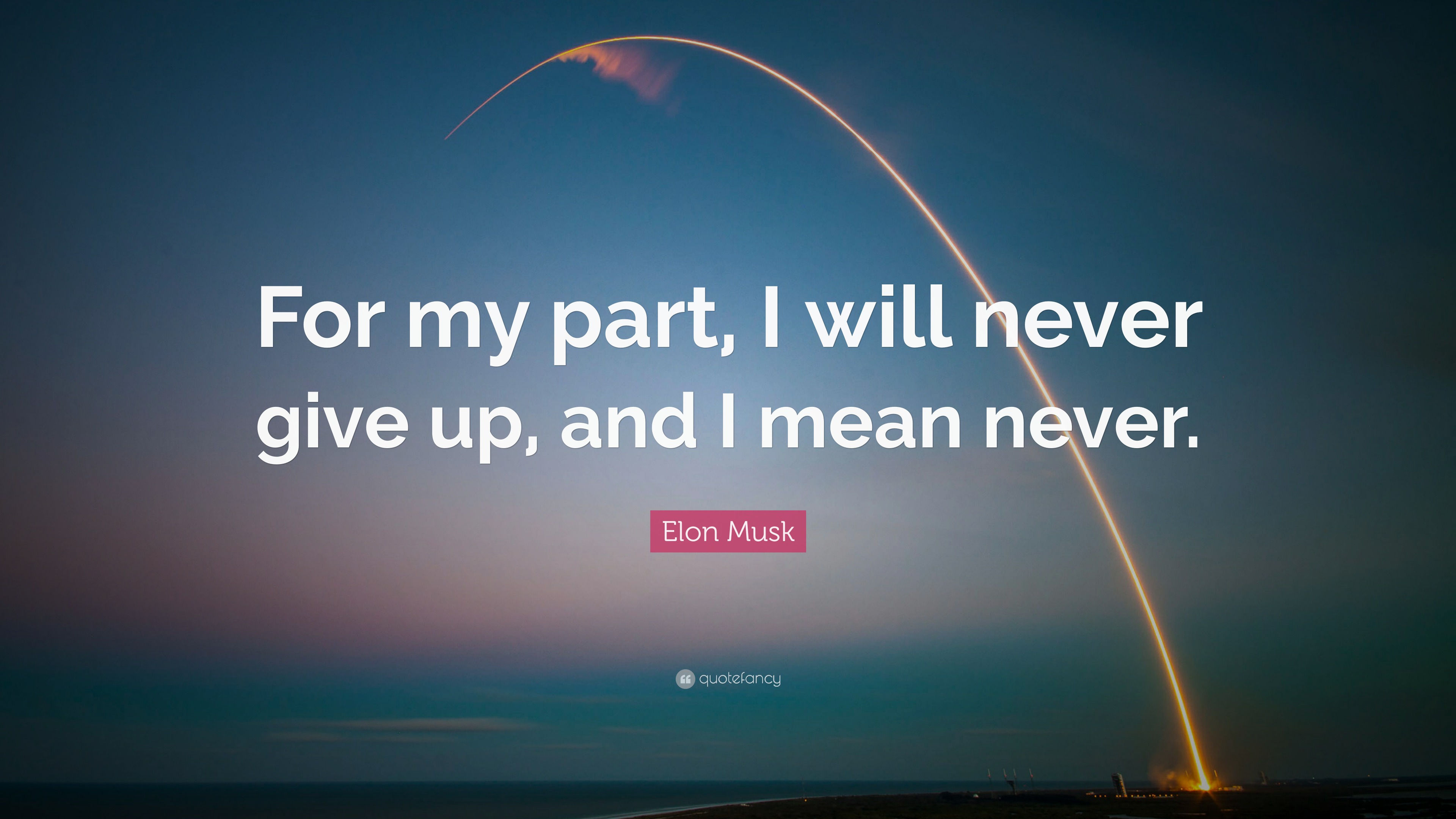 Elon Musk Quote: “For my part, I will never give up, and I mean never.”