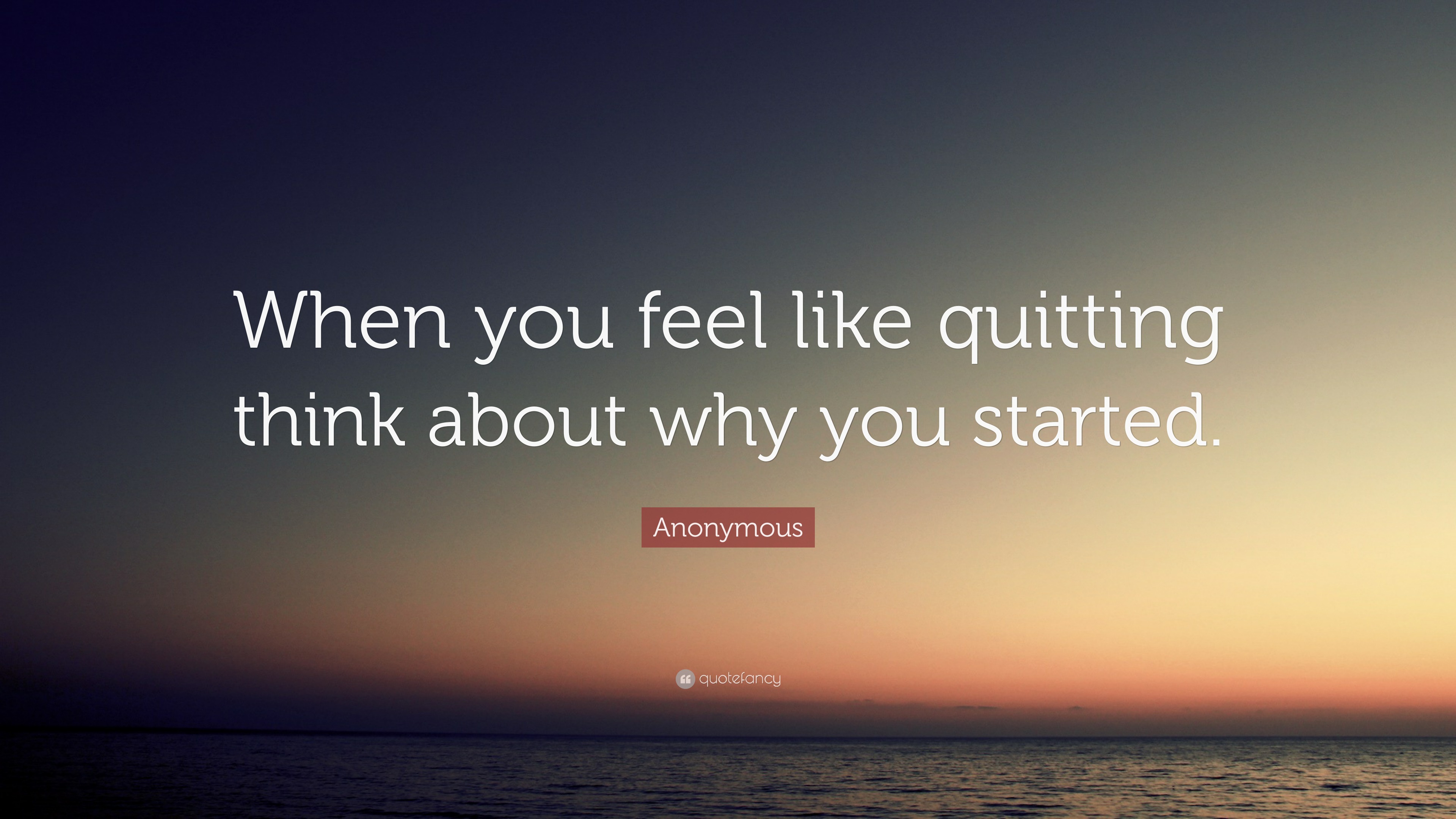 Anonymous Quote: “When you feel like quitting think about why you started.”