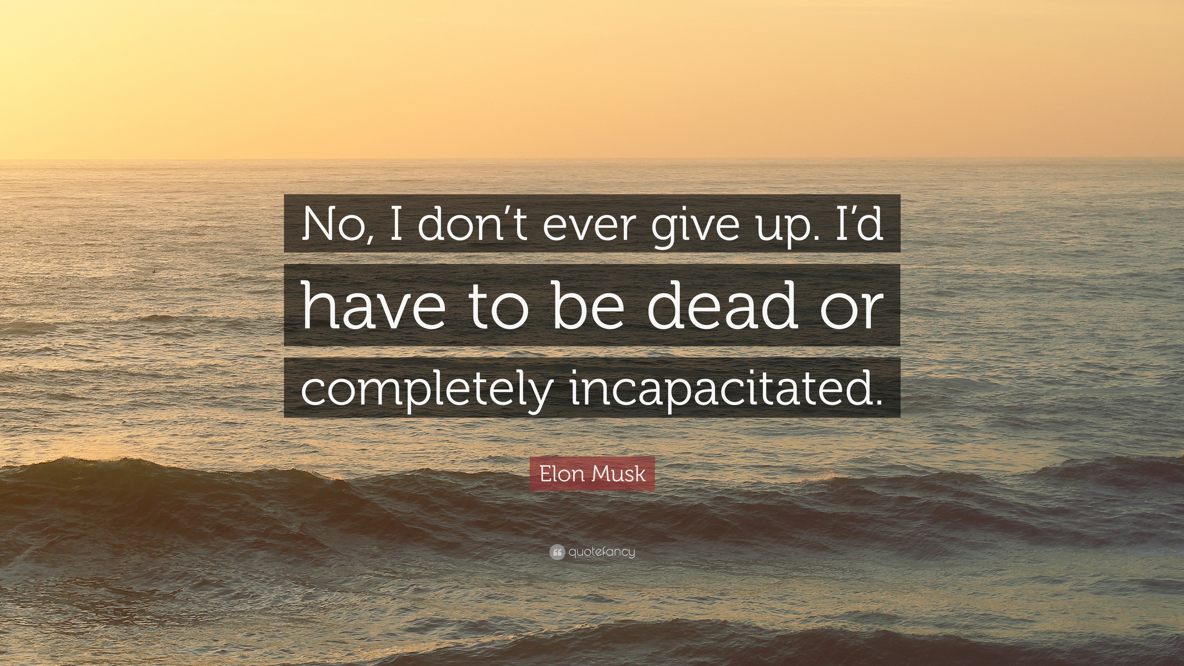 Elon Musk Quote: “No, I don’t ever give up. I’d have to be dead or