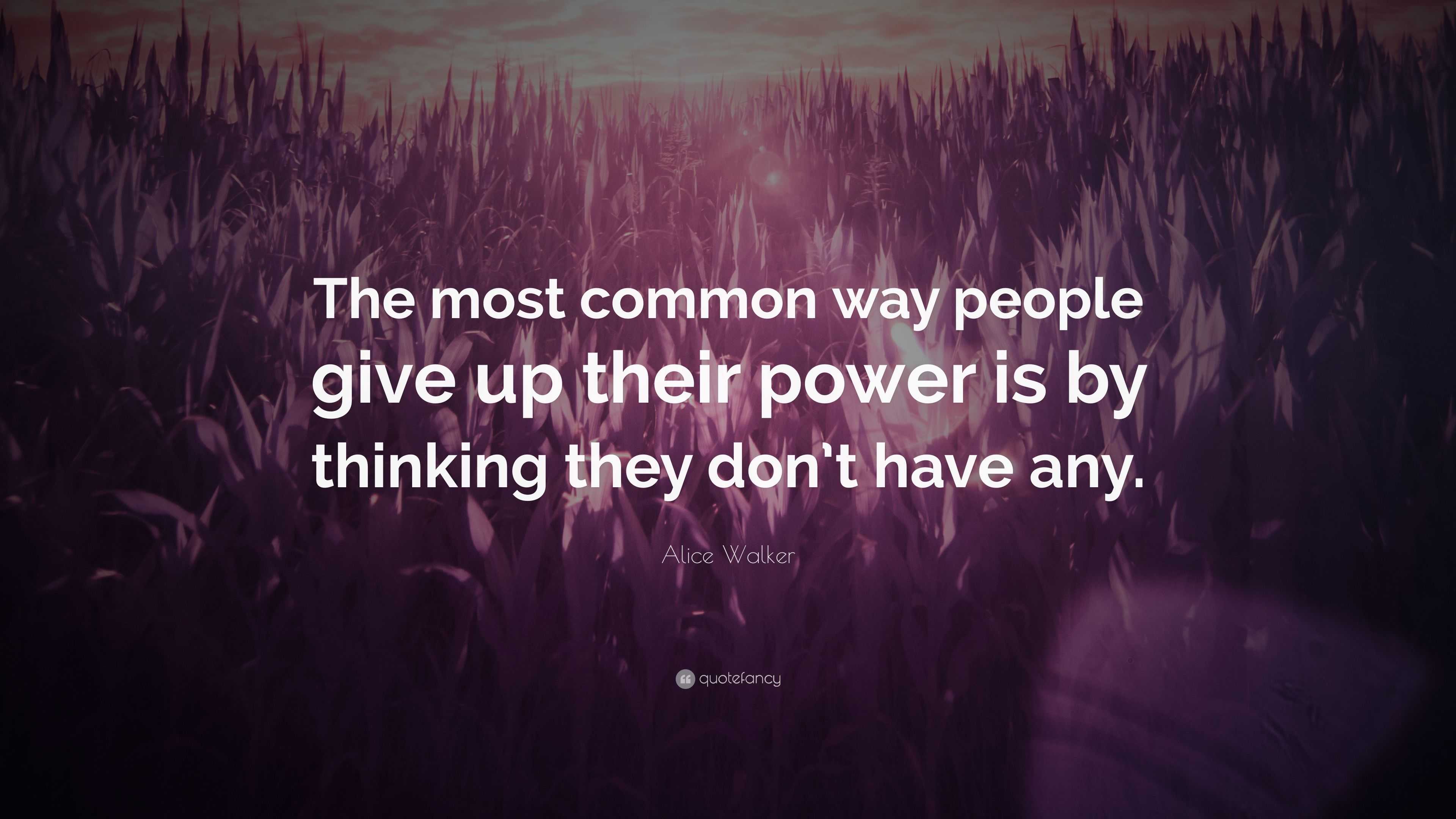 Alice Walker Quote: “The most common way people give up their power is