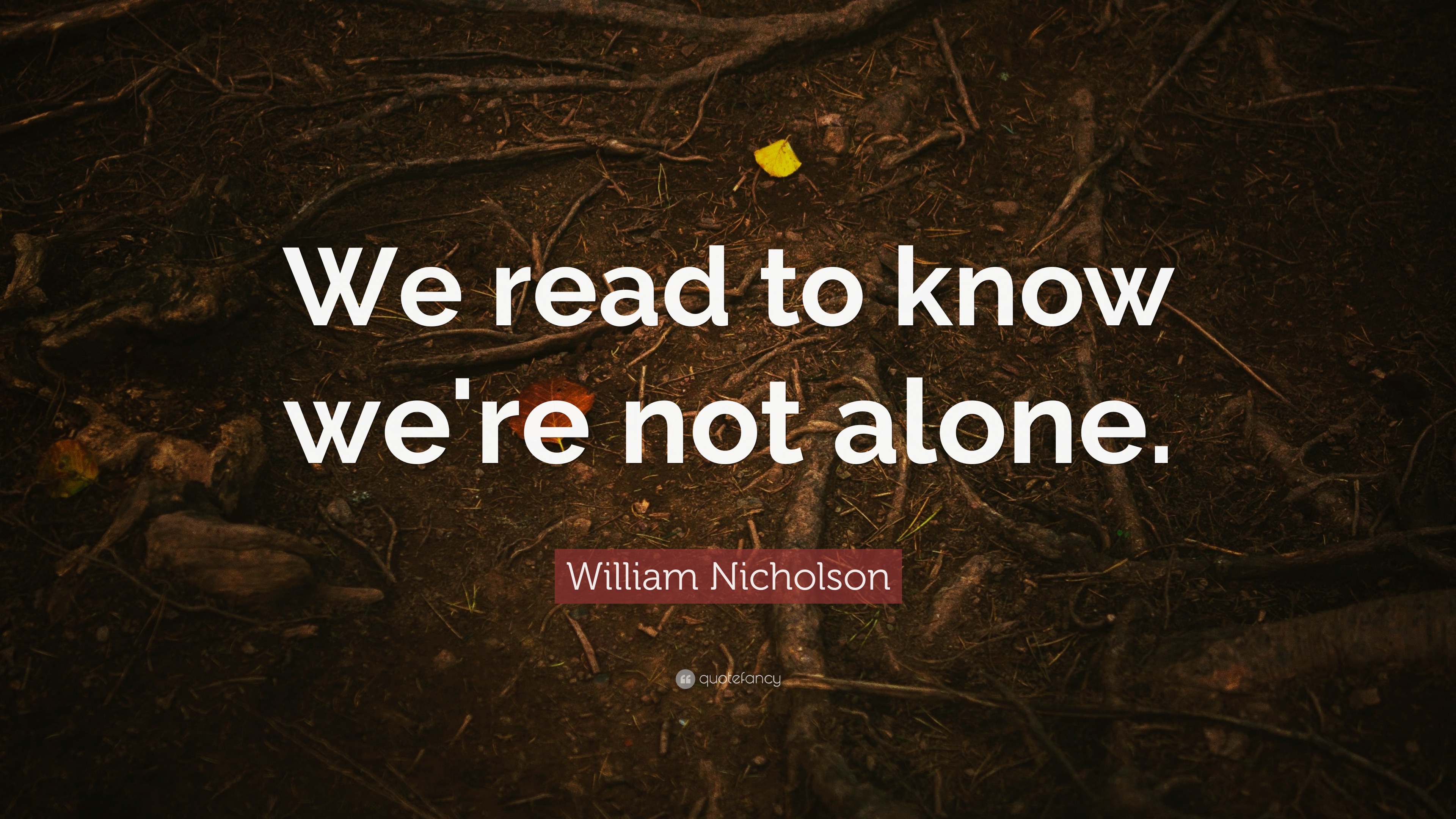 William Nicholson Quote: “We read to know we're not alone.”