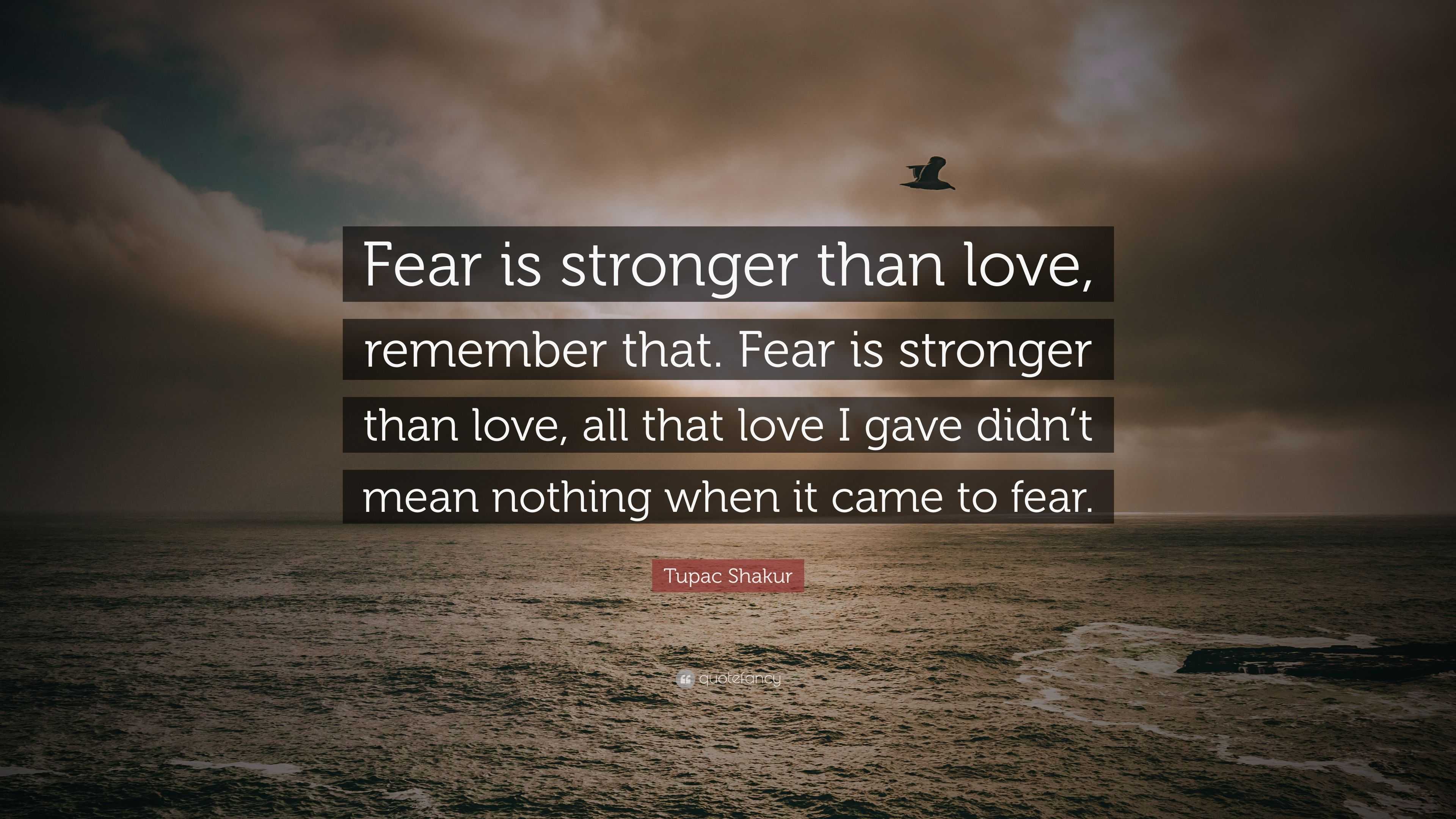 Tupac Shakur Quote: “Fear is stronger than love, remember that. Fear is