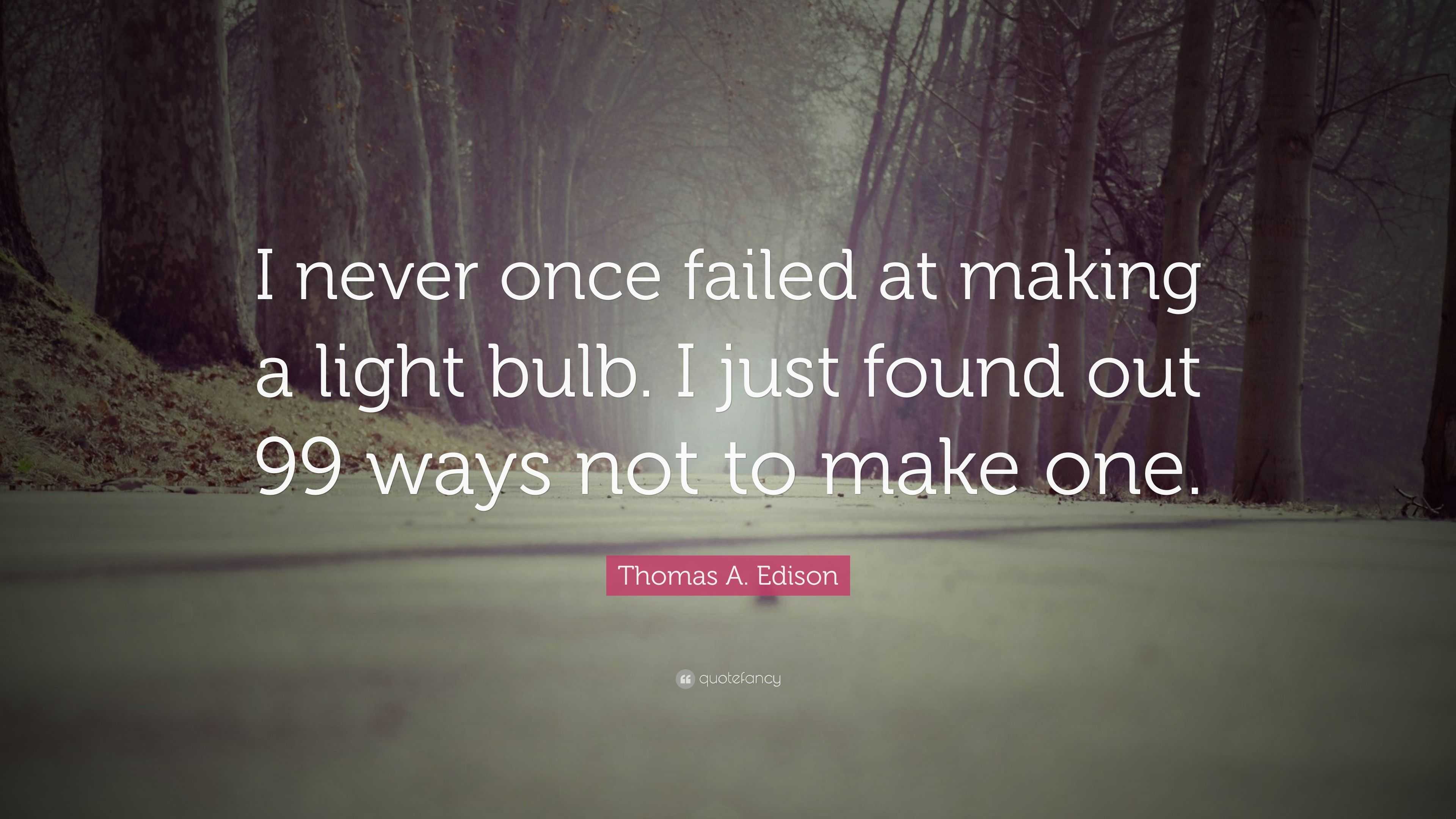 Thomas A. Edison Quote “I never once failed at making a light bulb. I
