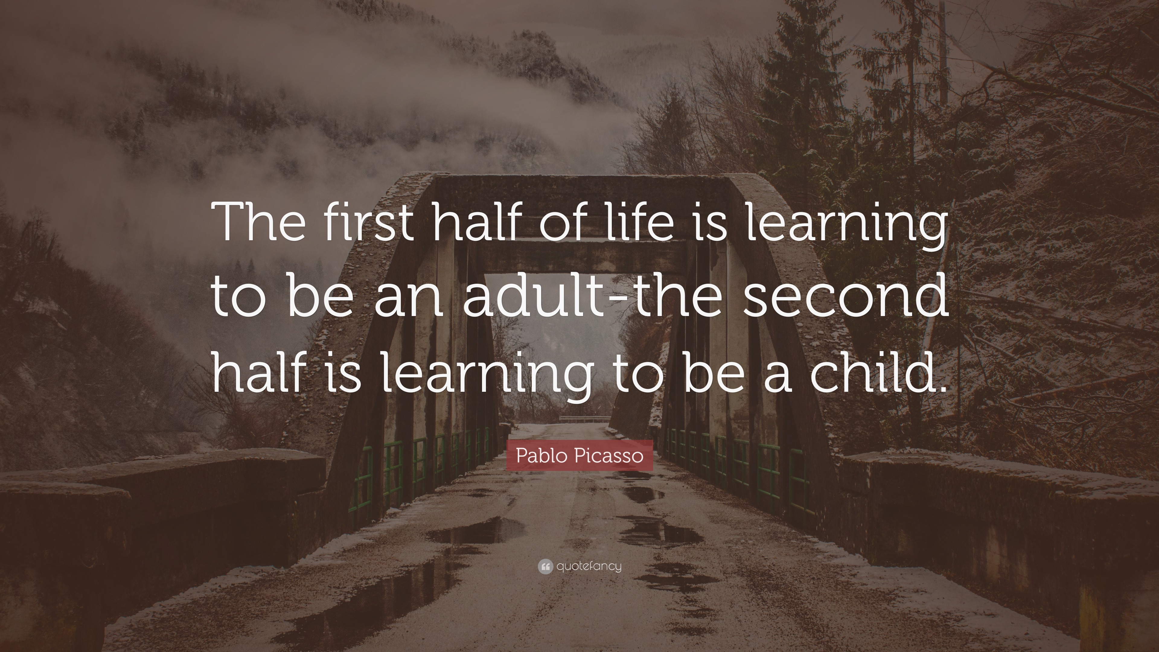 Pablo Picasso Quote: “The first half of life is learning to be an adult