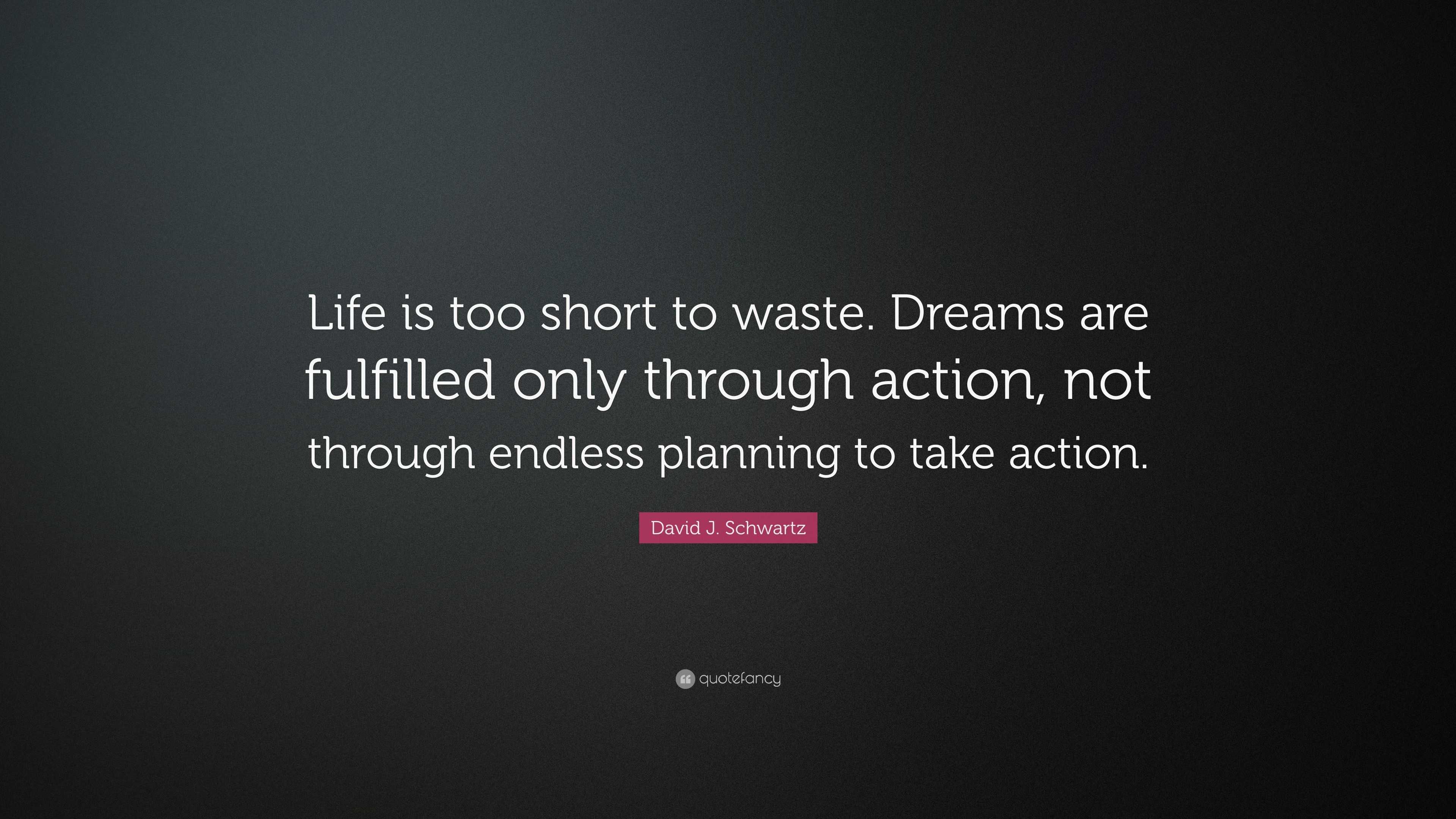 David J. Schwartz Quote: “Life is too short to waste. Dreams are ...