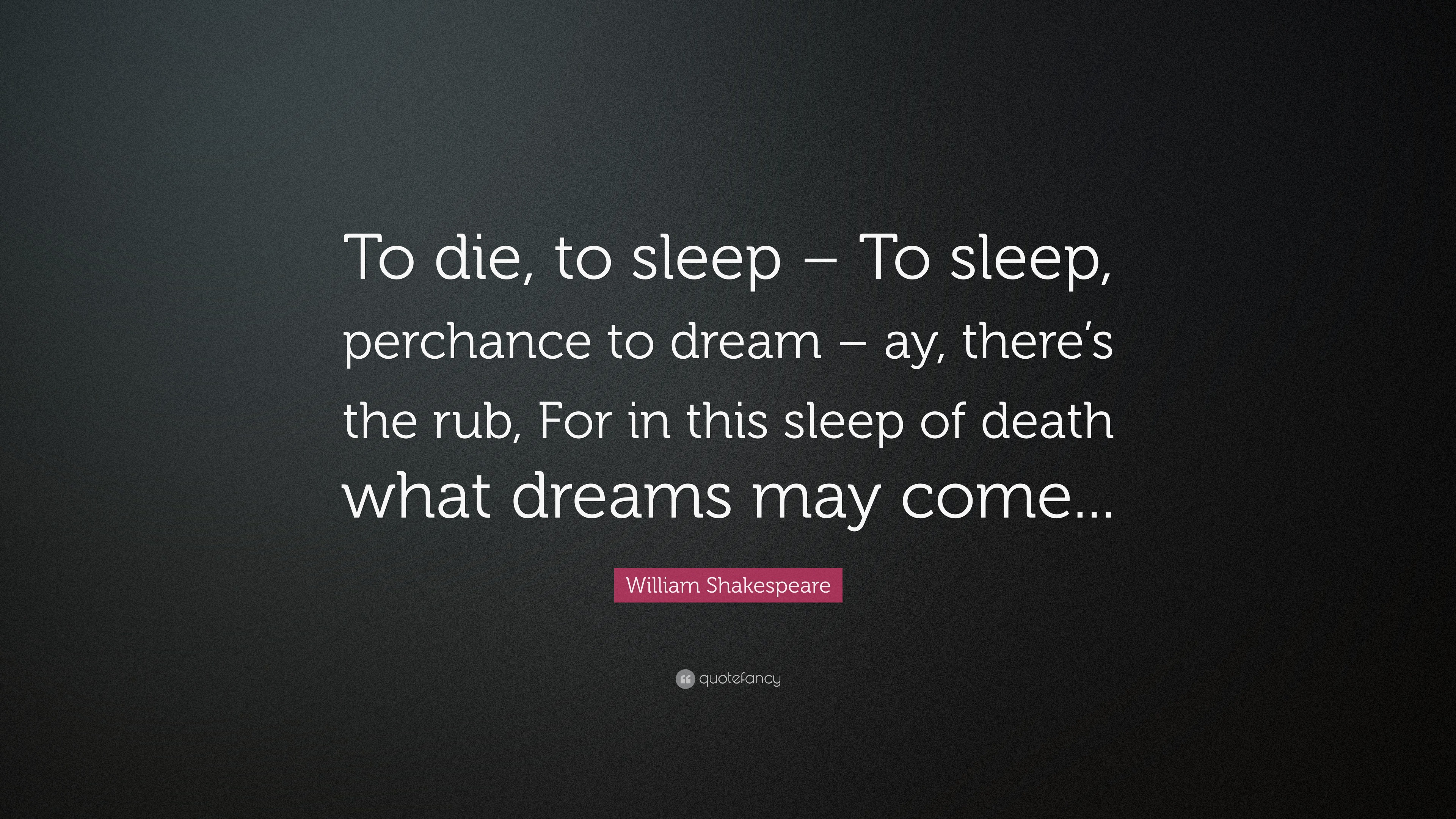 William Shakespeare Quote: “To die, to sleep – To sleep, perchance to