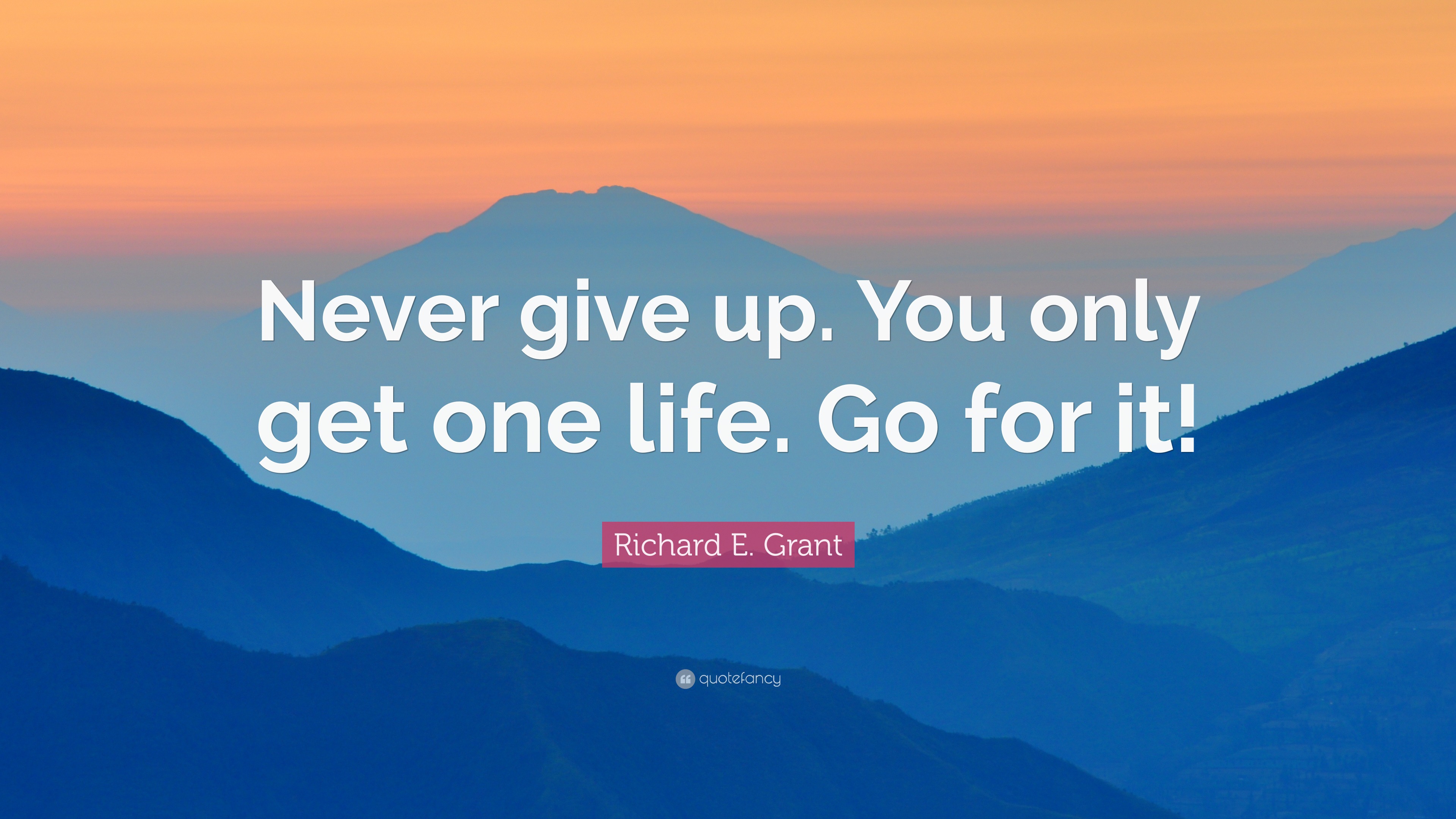 Richard E. Grant Quote: “Never give up. You only get one life. Go for it!”