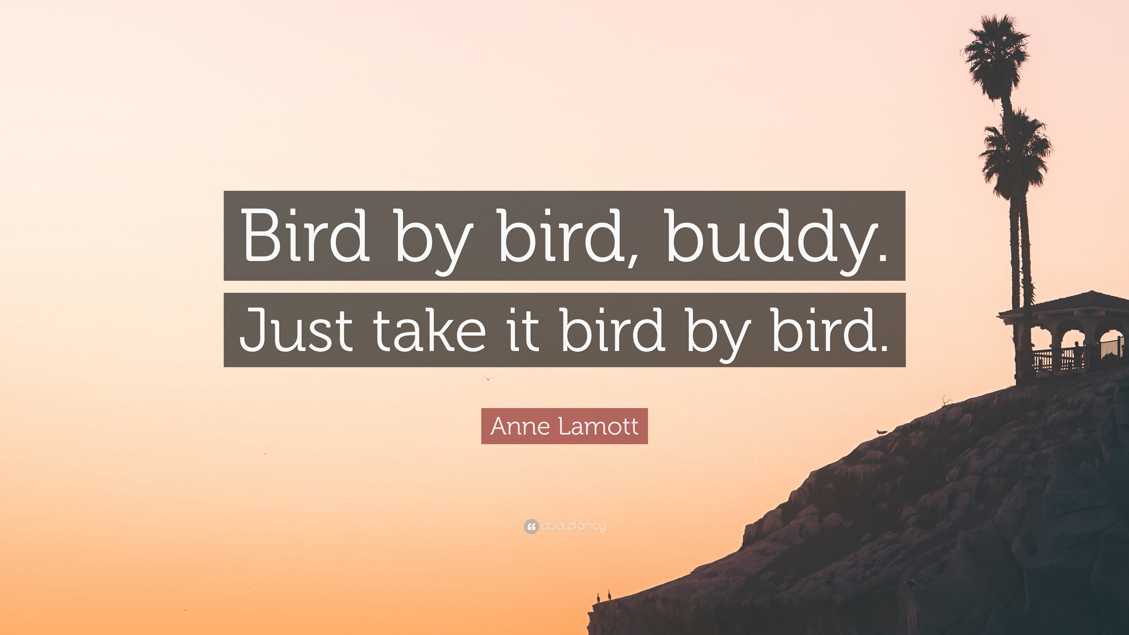 Anne Lamott Quote: “Bird by bird, buddy. Just take it bird by bird.” (9