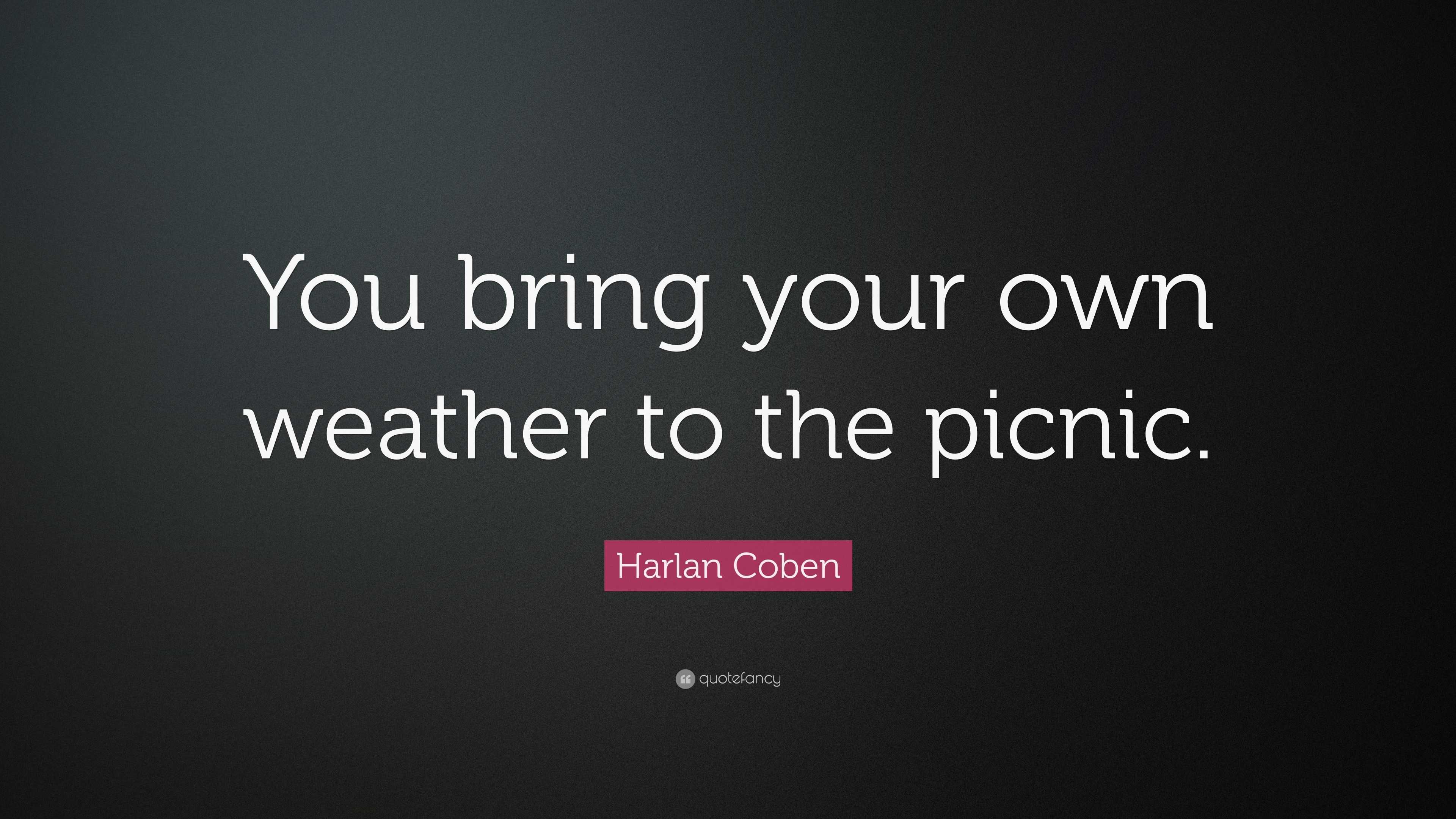 Harlan Coben Quote “You bring your own weather to the picnic.”
