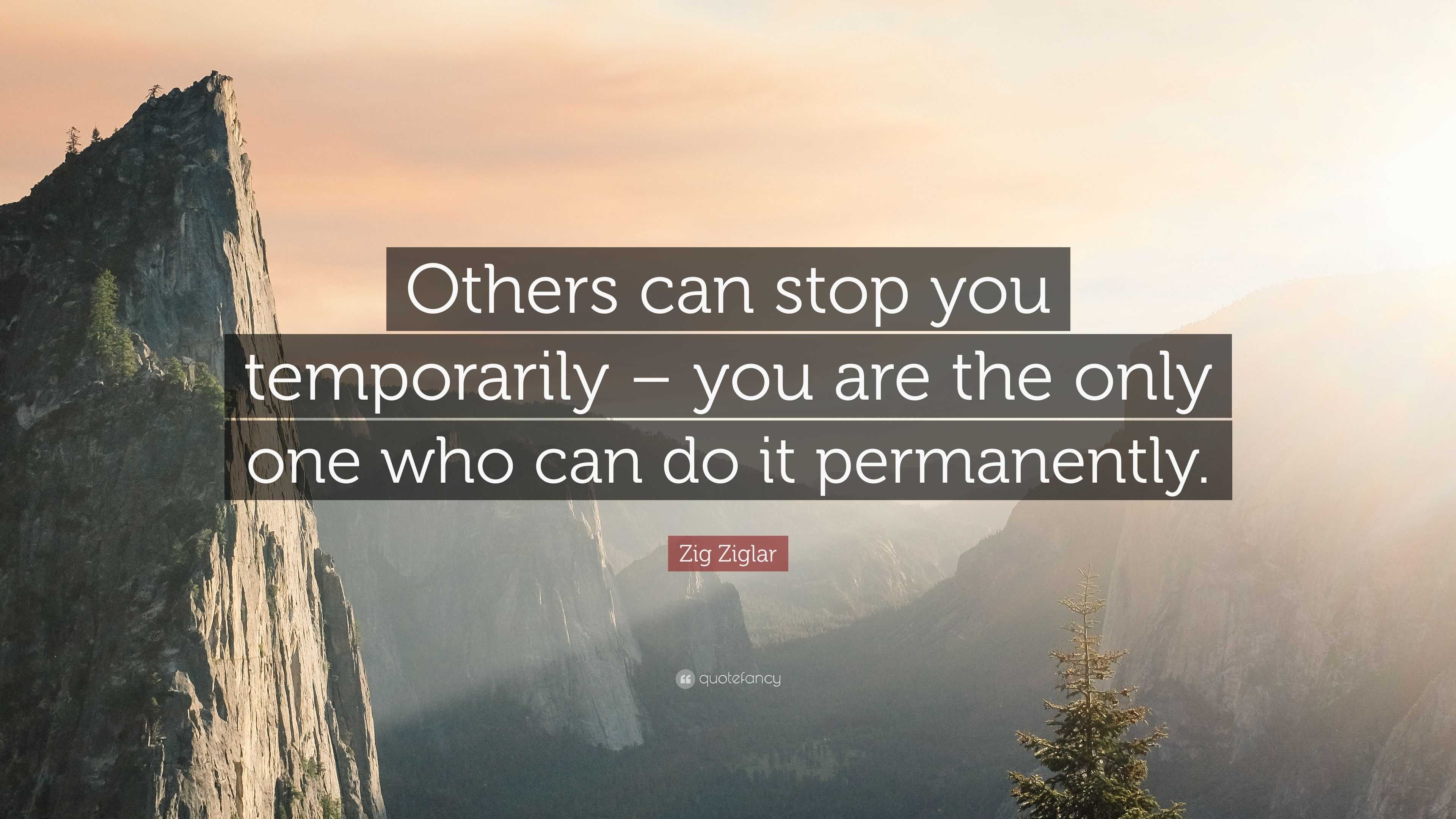 Zig Ziglar Quote: “Others can stop you temporarily – you are the only ...