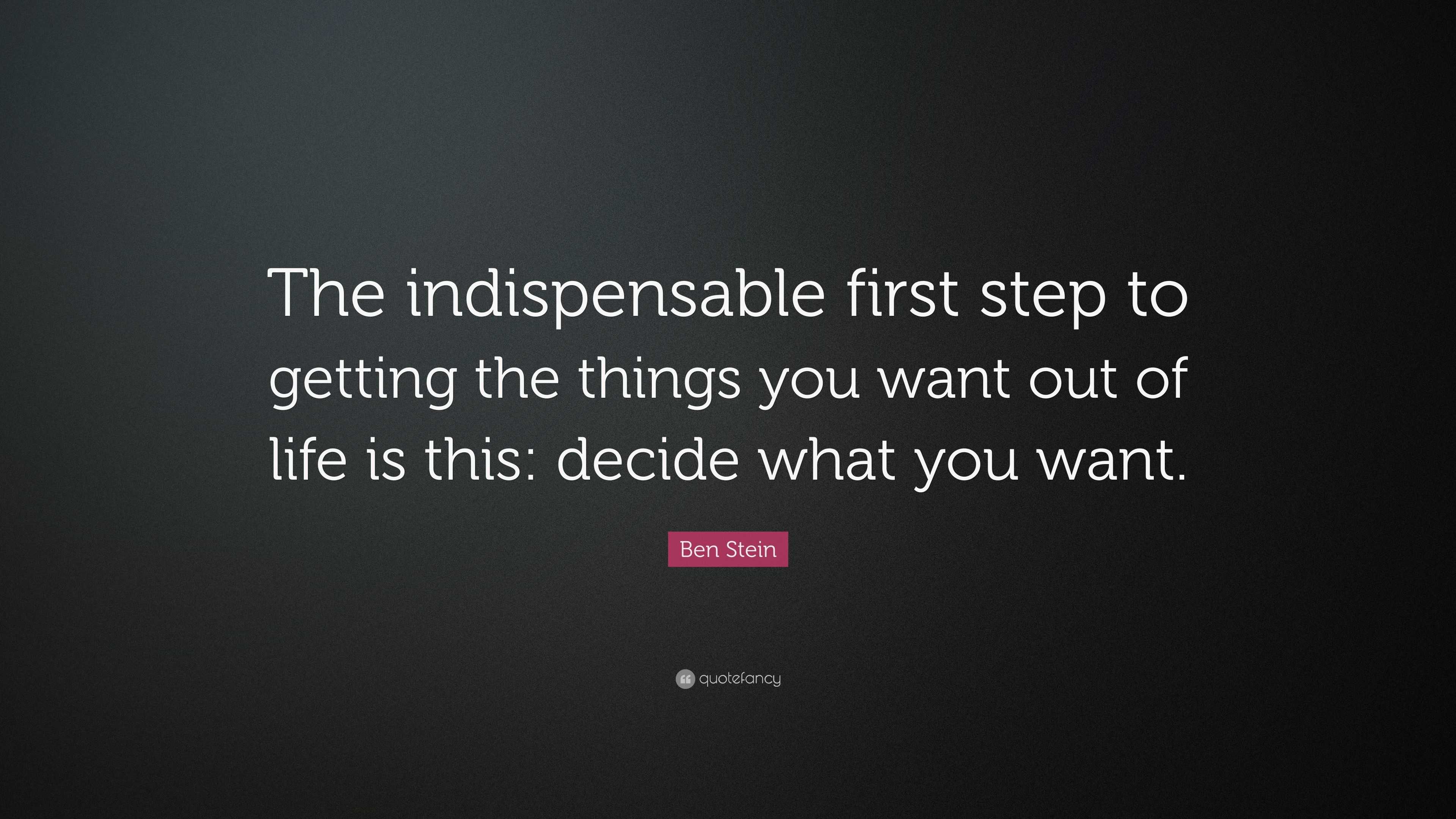 Ben Stein Quote: “The indispensable first step to getting the things ...