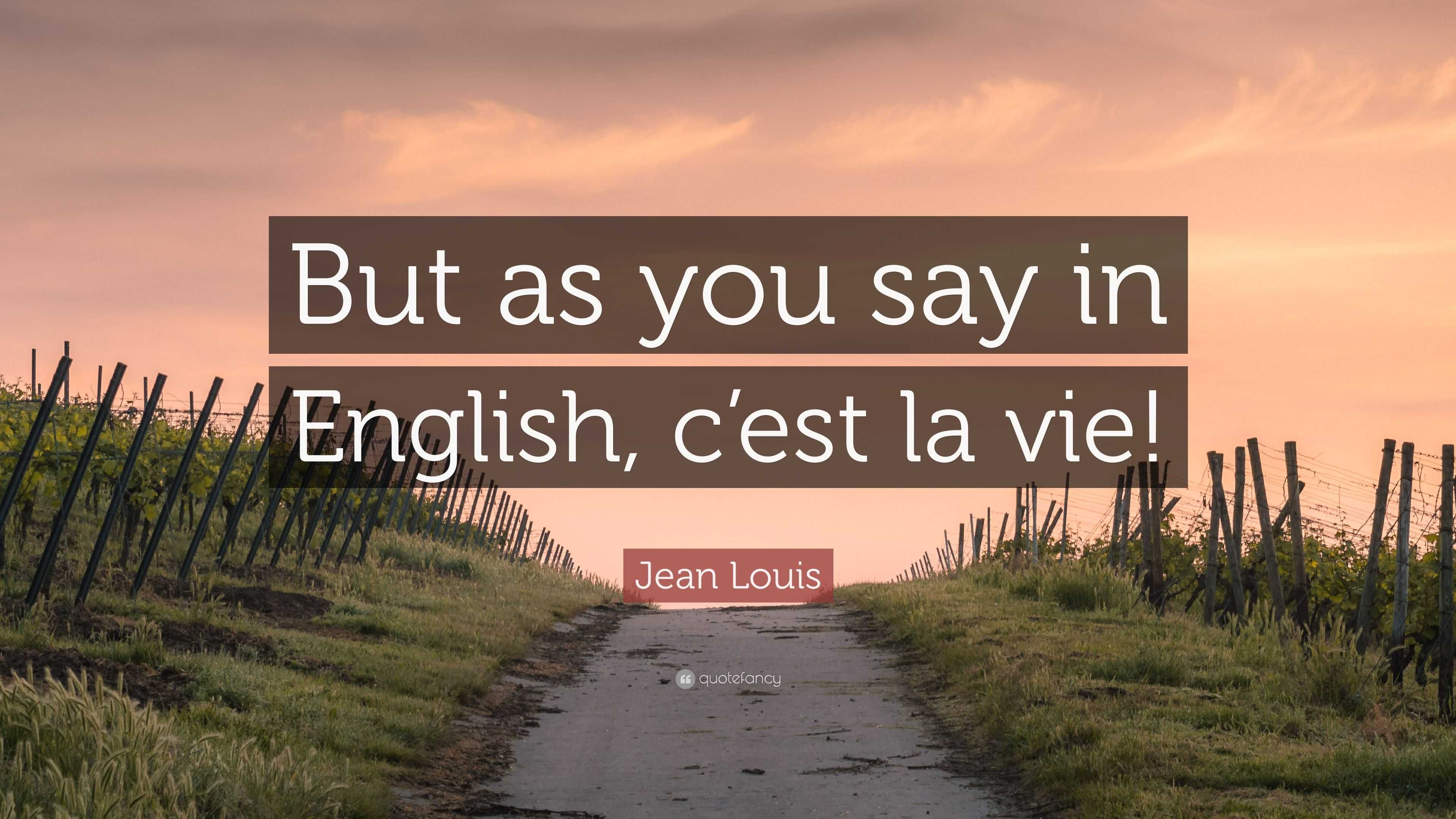Jean Louis Quote “But as you say in English, c’est la vie!”