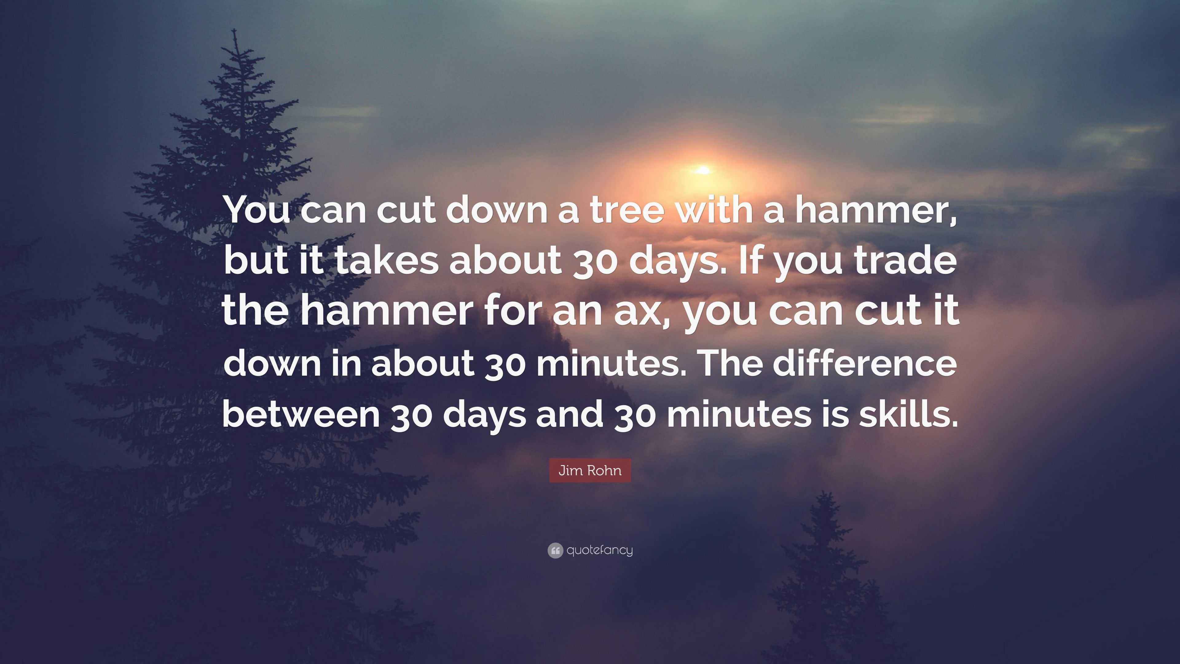 Jim Rohn Quote “You can cut down a tree with a hammer, but it takes